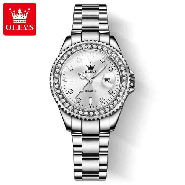 OLEVS Original Diamond Dial Quartz Watch for Women: Fashionable and Elegant Ladies' Stainless Steel Waterproof Wristwatch