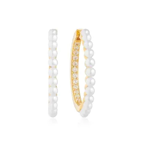 Padua Grande Gold Plated Hoops w. White Zirconias & Pearls