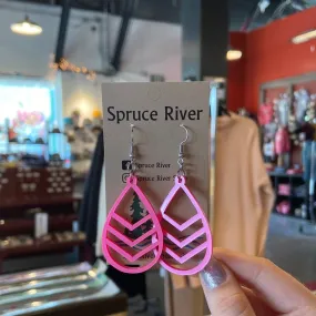 Pink Tear Drop Chevron Earrings