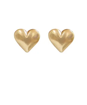 Puffy Heart Gold Stud Earrings