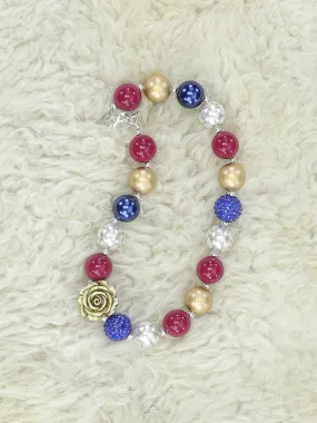 Red, Blue, Gold Rose Bubblegum Necklace