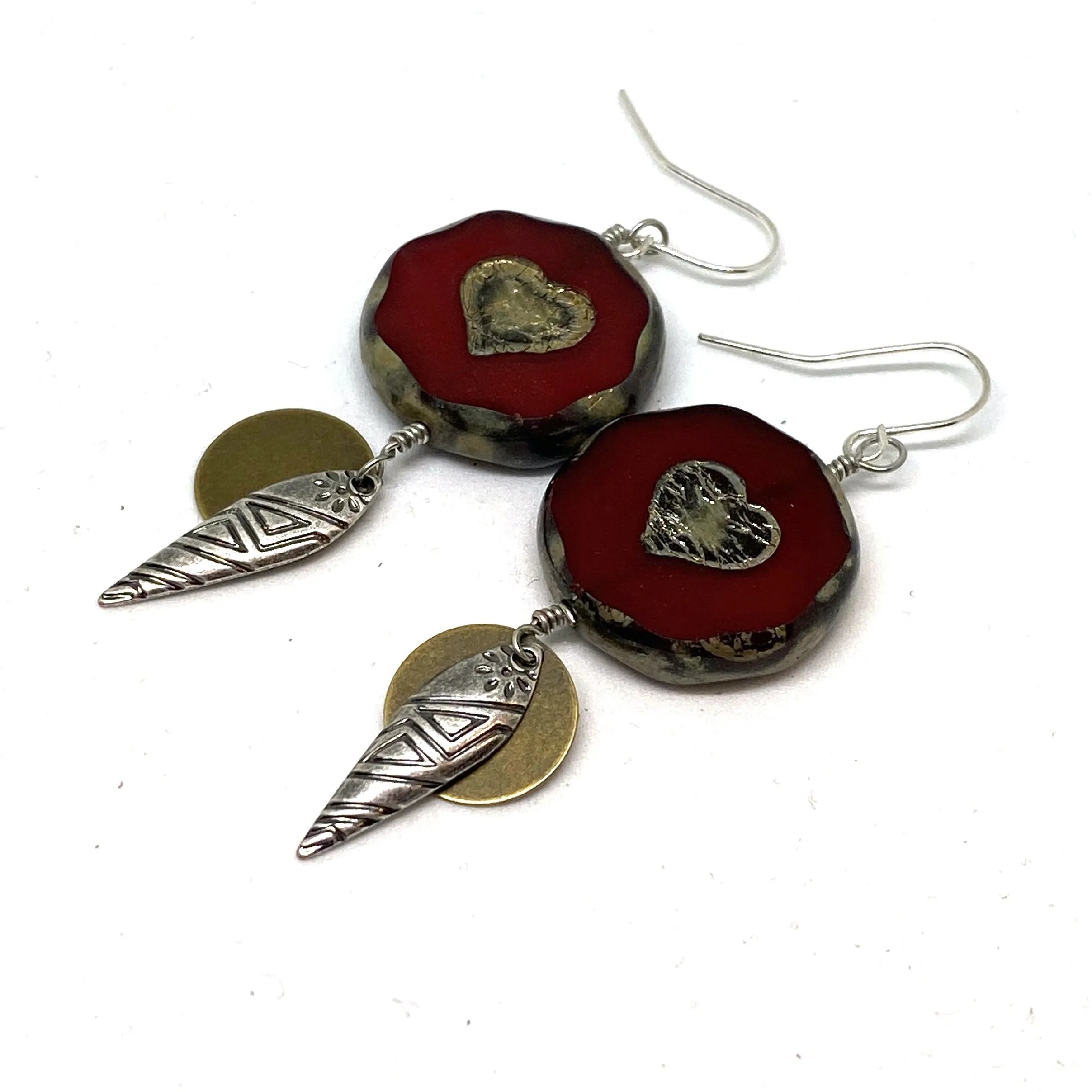 Red Heart Czech Glass Tribal Earrings