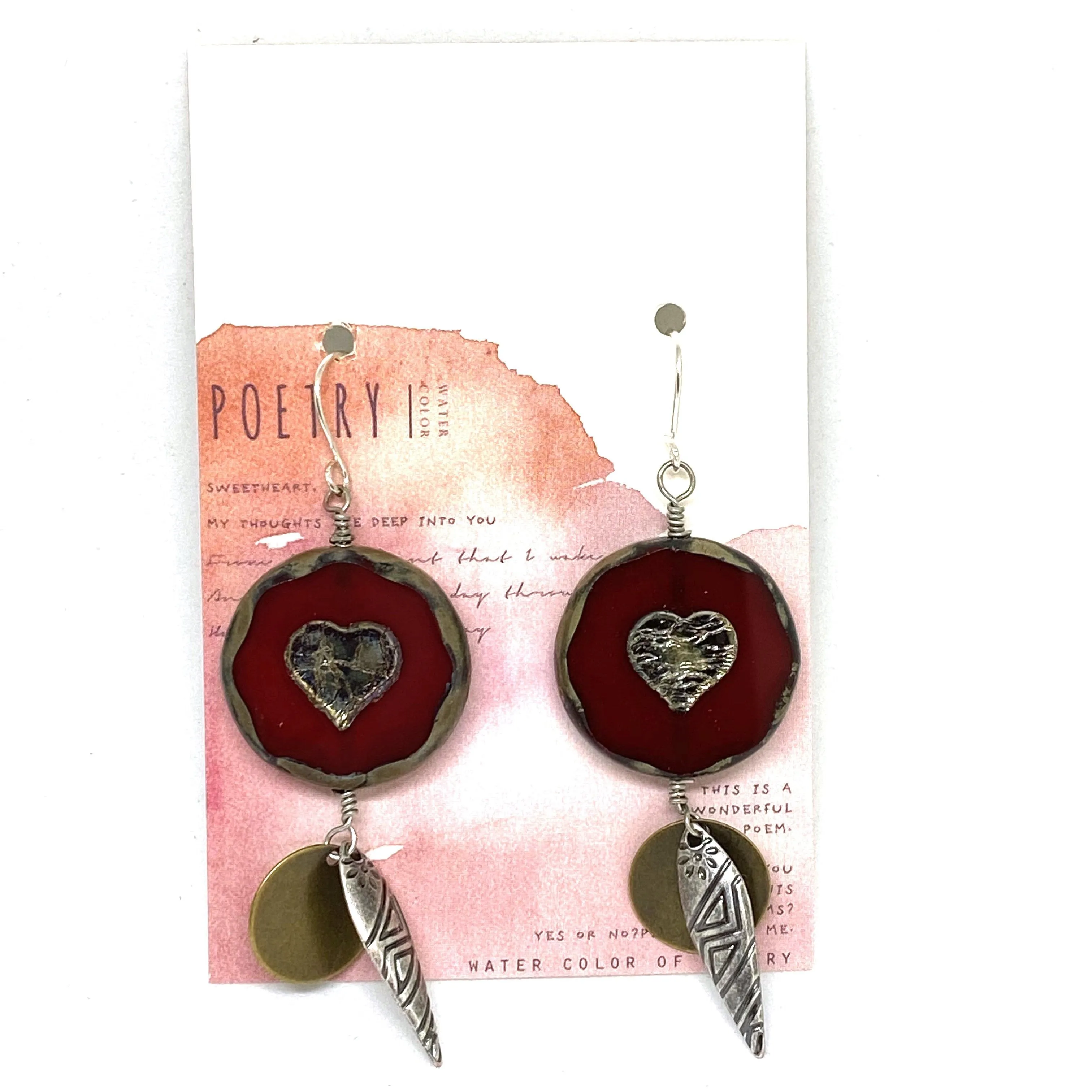 Red Heart Czech Glass Tribal Earrings