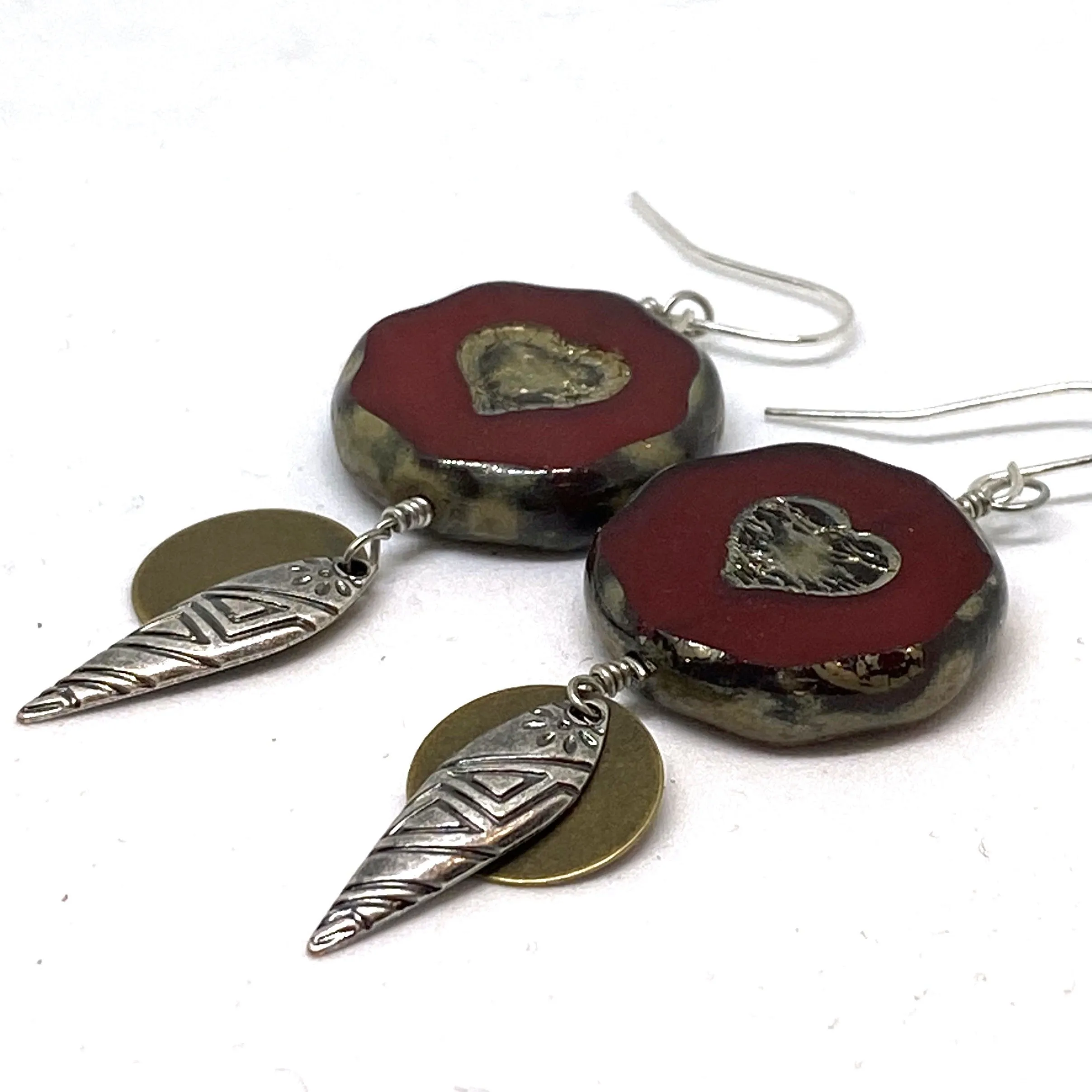 Red Heart Czech Glass Tribal Earrings