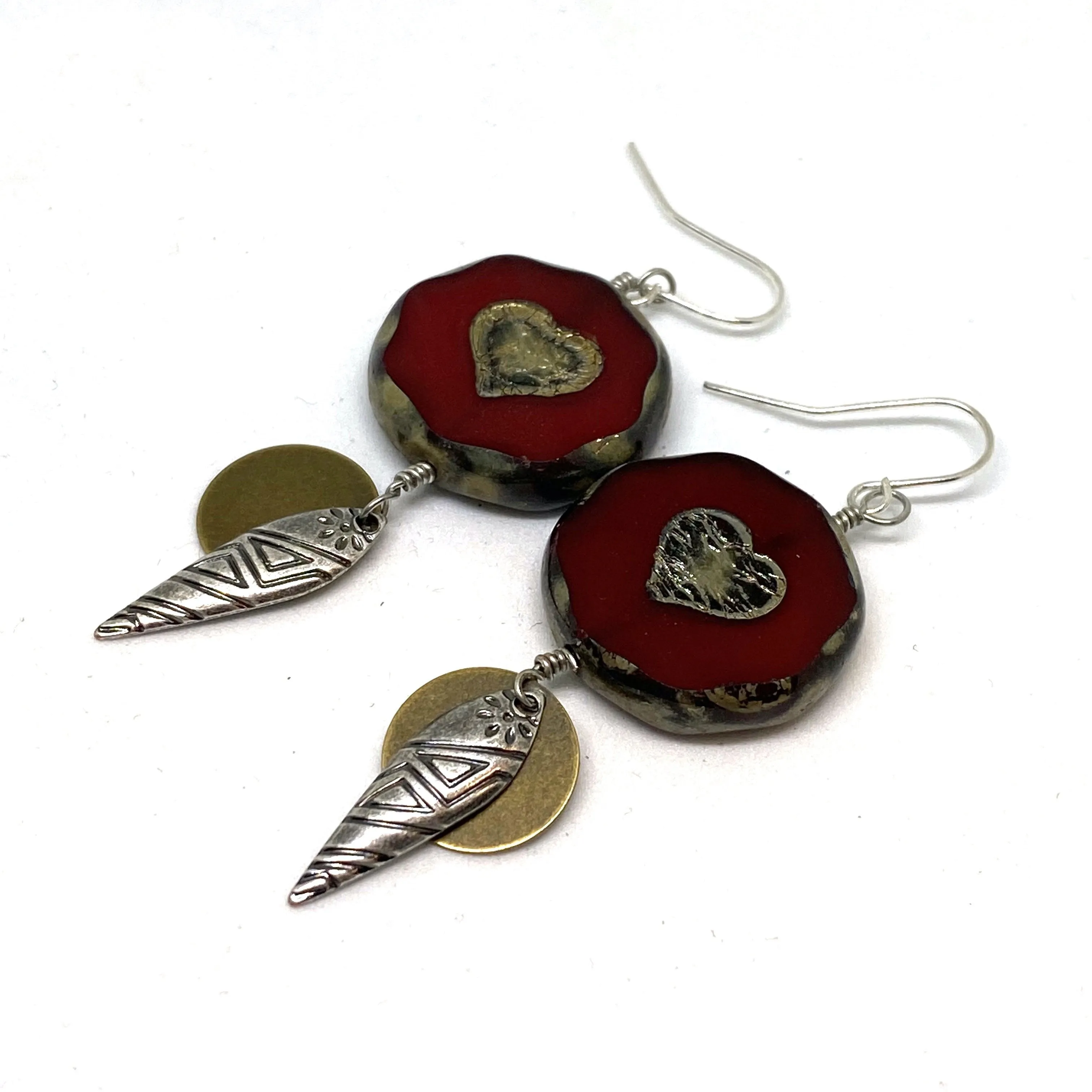 Red Heart Czech Glass Tribal Earrings
