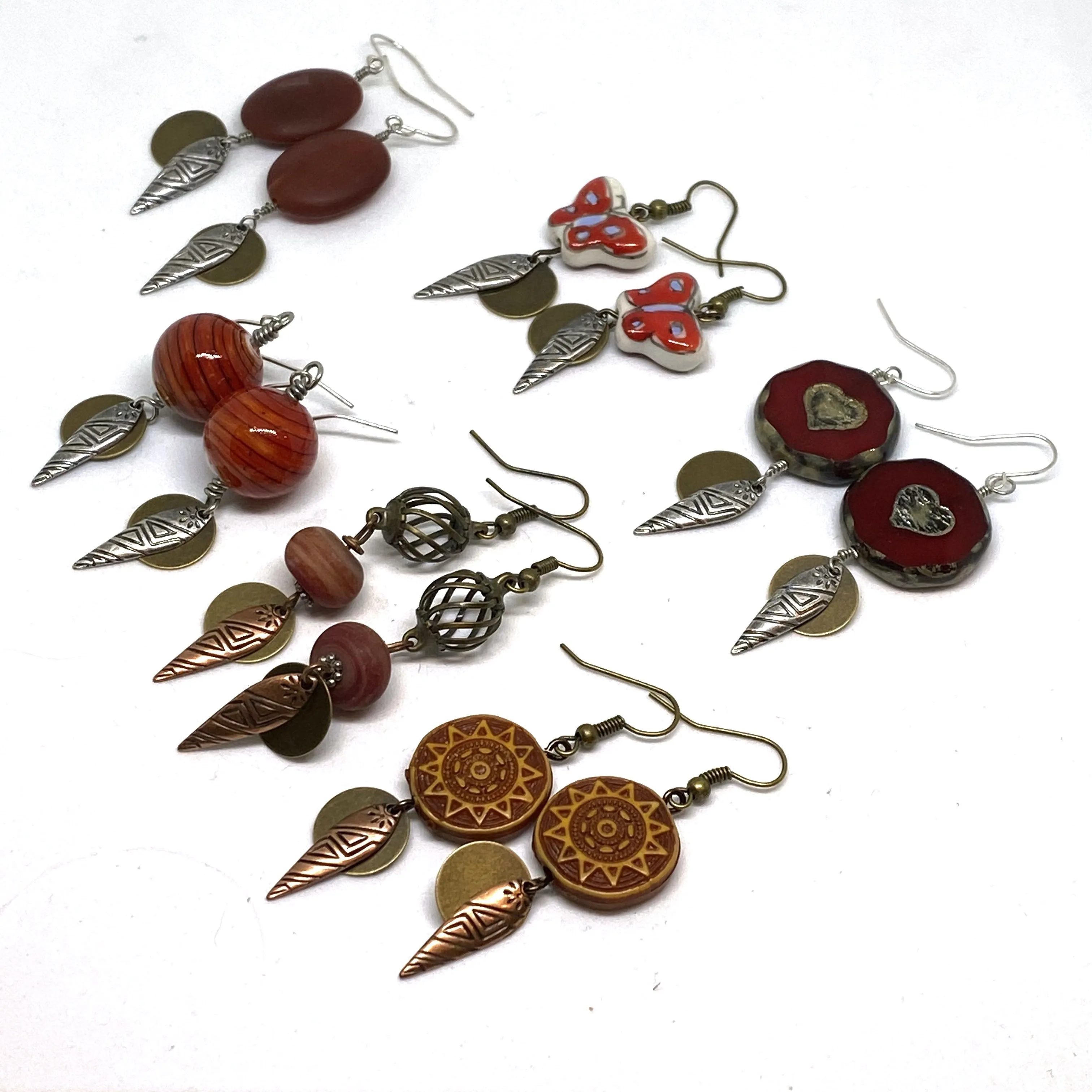 Red Heart Czech Glass Tribal Earrings
