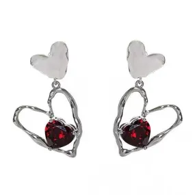 Red Stone Heart Earrings