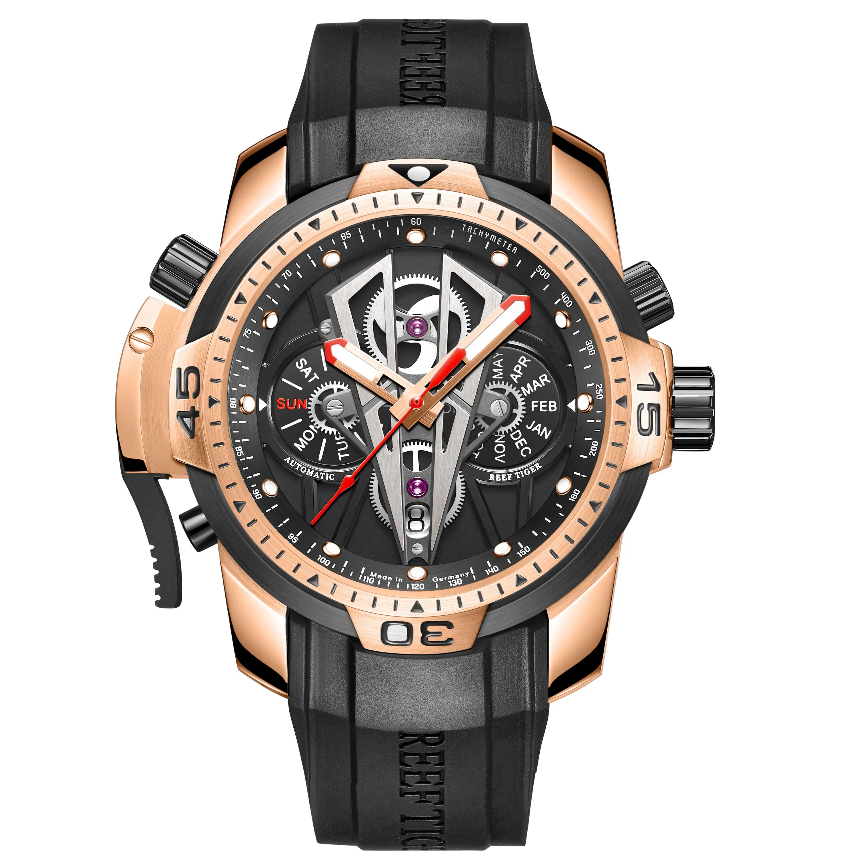 Reef Tiger/RT Fashion Automatic Mechanical Luxury Brand Rose Gold Watch Men Sapphire Waterproof Men&#39;s Clock Male Watch RGA3591