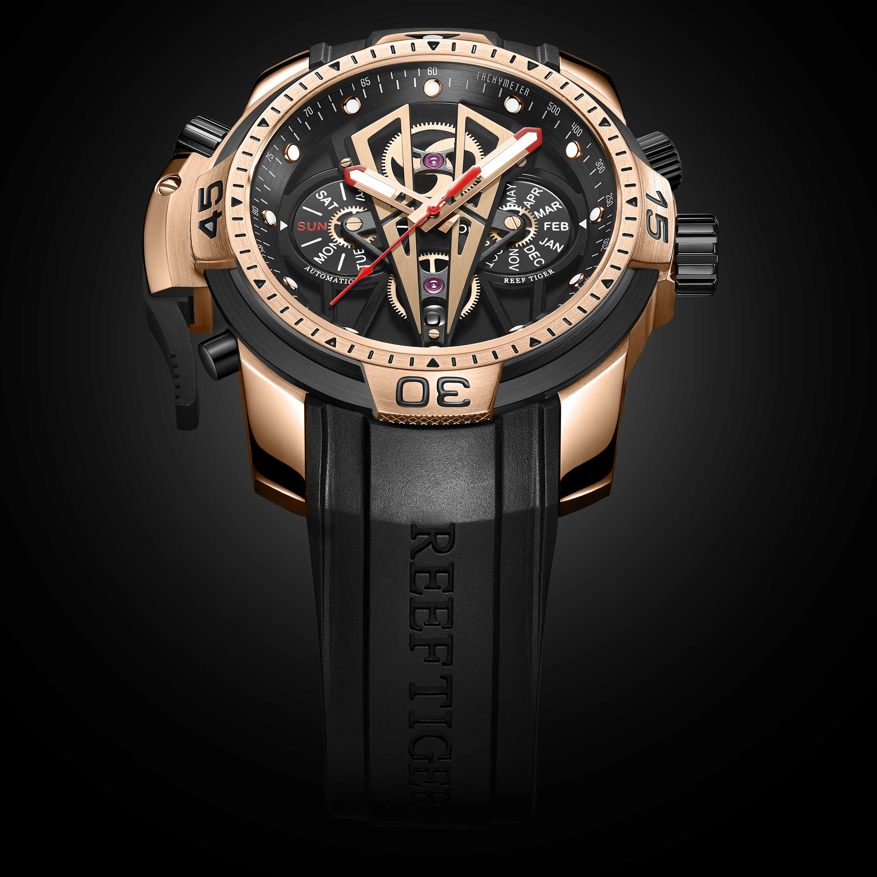 Reef Tiger/RT Fashion Automatic Mechanical Luxury Brand Rose Gold Watch Men Sapphire Waterproof Men&#39;s Clock Male Watch RGA3591