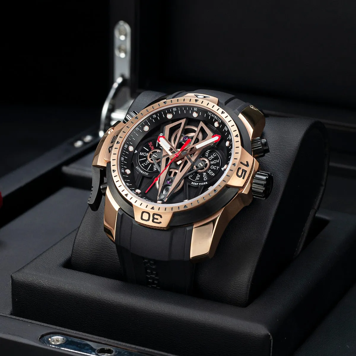 Reef Tiger/RT Fashion Automatic Mechanical Luxury Brand Rose Gold Watch Men Sapphire Waterproof Men&#39;s Clock Male Watch RGA3591