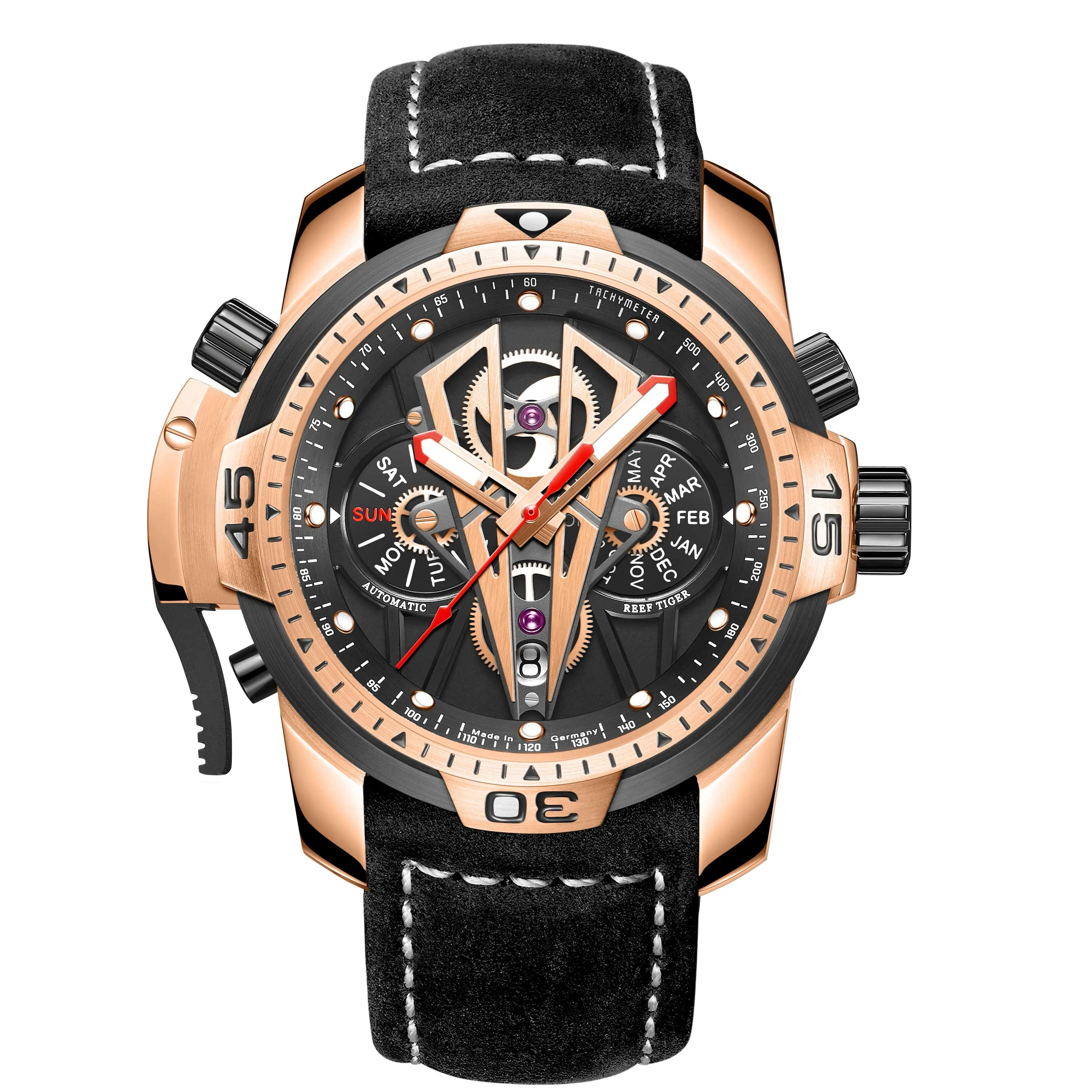 Reef Tiger/RT Fashion Automatic Mechanical Luxury Brand Rose Gold Watch Men Sapphire Waterproof Men&#39;s Clock Male Watch RGA3591