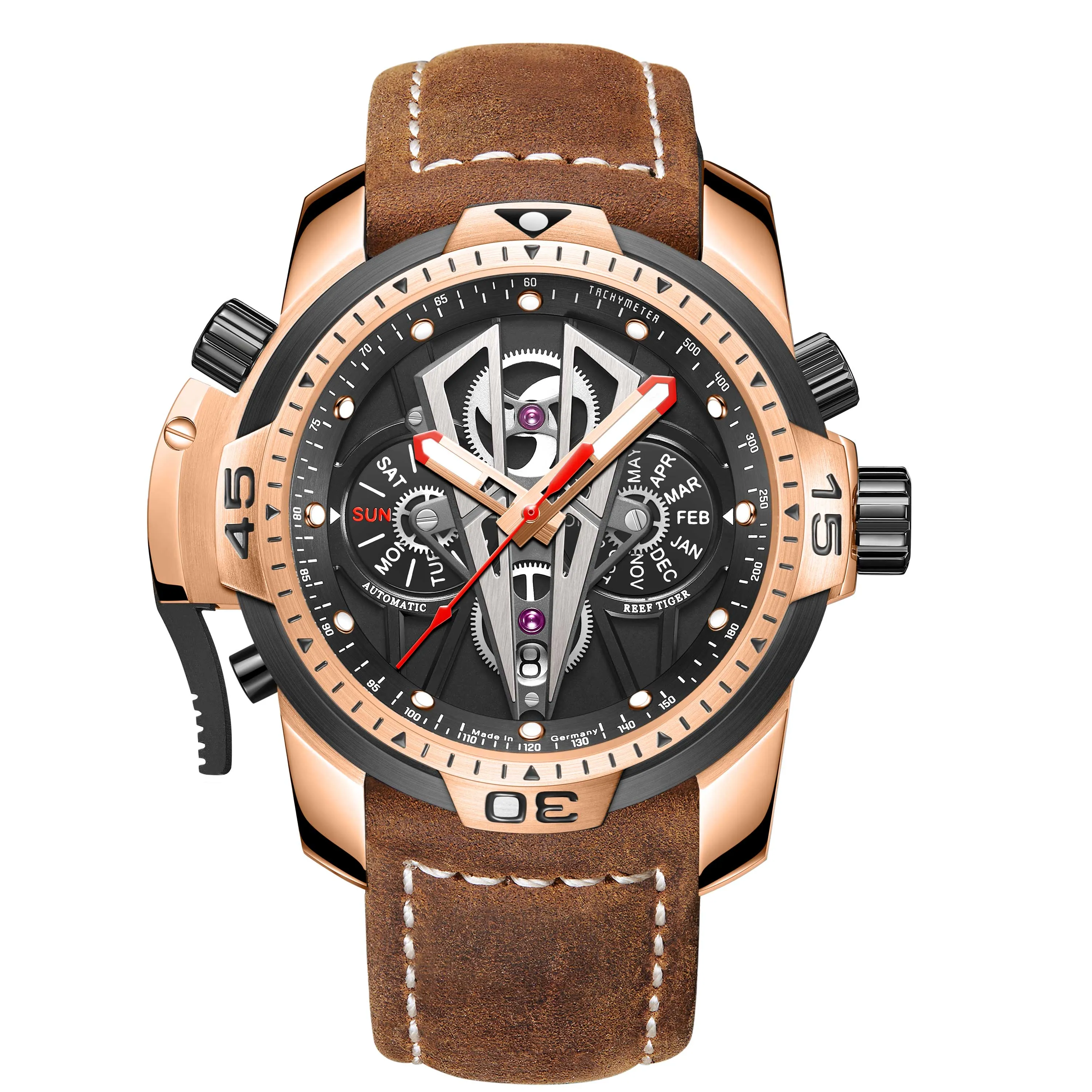 Reef Tiger/RT Fashion Automatic Mechanical Luxury Brand Rose Gold Watch Men Sapphire Waterproof Men&#39;s Clock Male Watch RGA3591