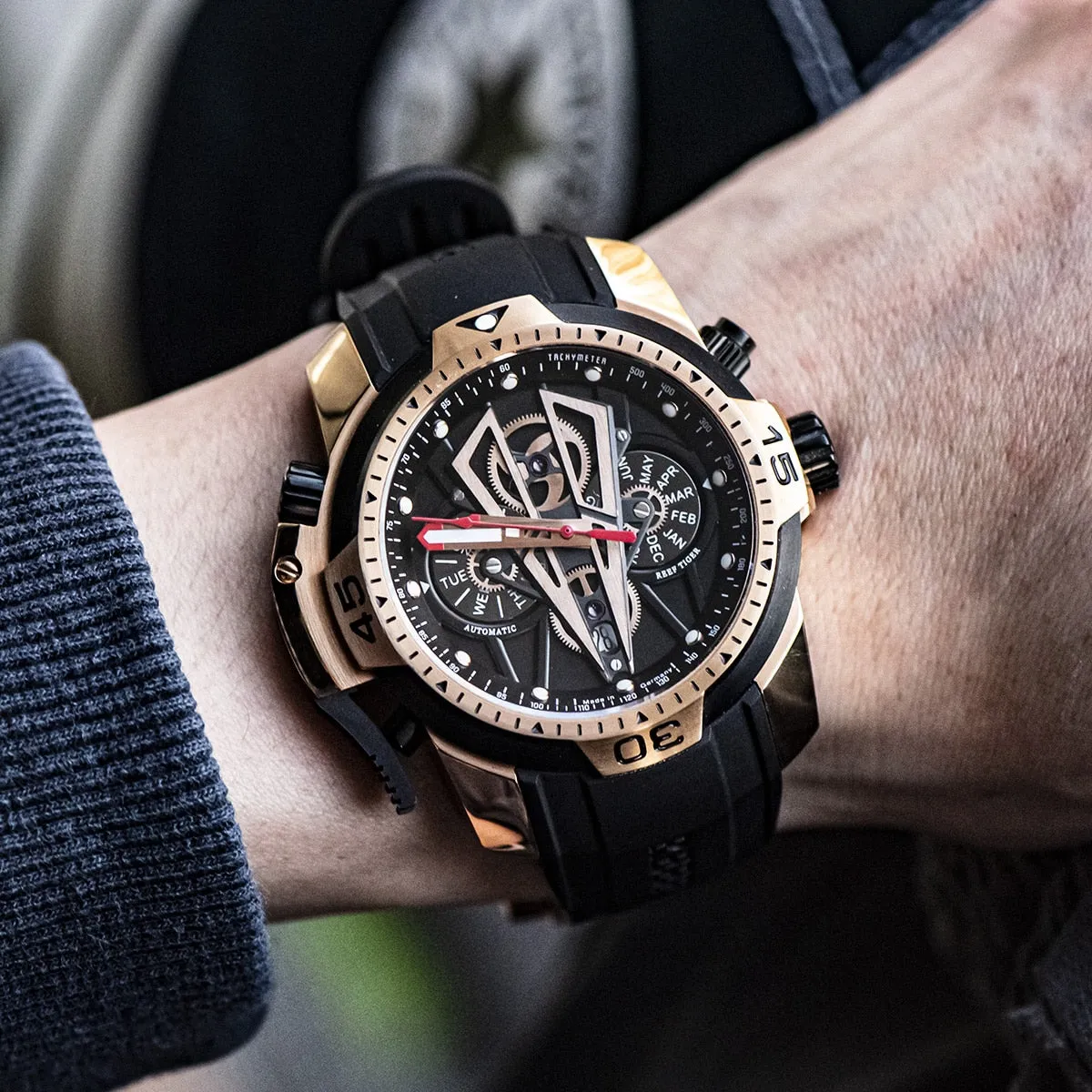 Reef Tiger/RT Fashion Automatic Mechanical Luxury Brand Rose Gold Watch Men Sapphire Waterproof Men&#39;s Clock Male Watch RGA3591