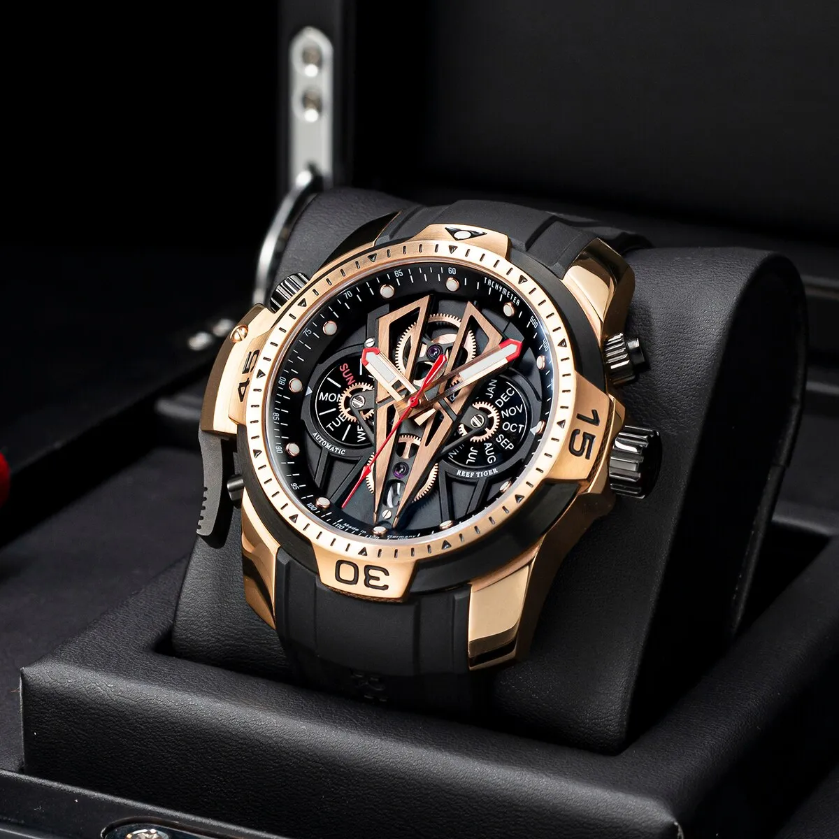 Reef Tiger/RT Fashion Automatic Mechanical Luxury Brand Rose Gold Watch Men Sapphire Waterproof Men&#39;s Clock Male Watch RGA3591