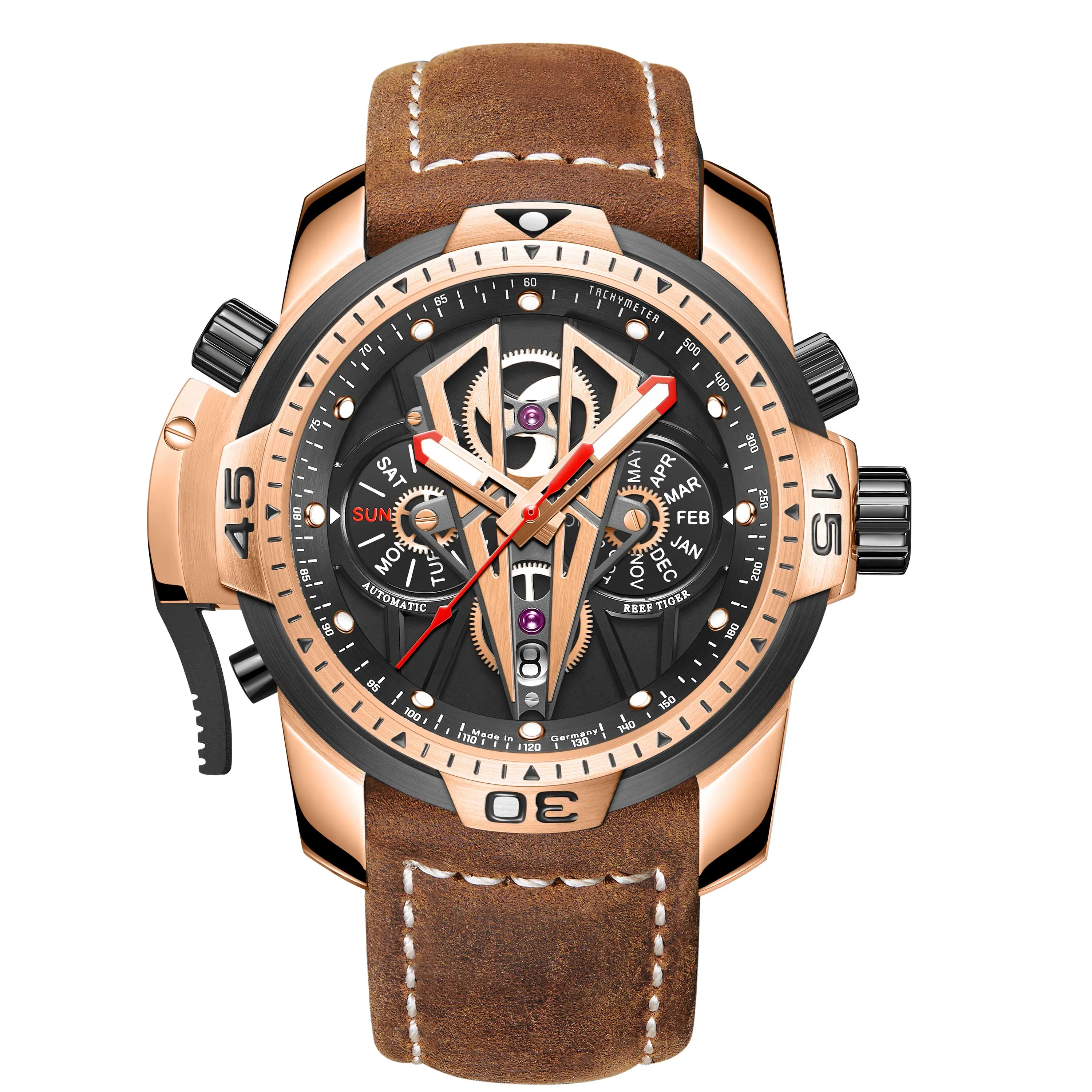 Reef Tiger/RT Fashion Automatic Mechanical Luxury Brand Rose Gold Watch Men Sapphire Waterproof Men&#39;s Clock Male Watch RGA3591