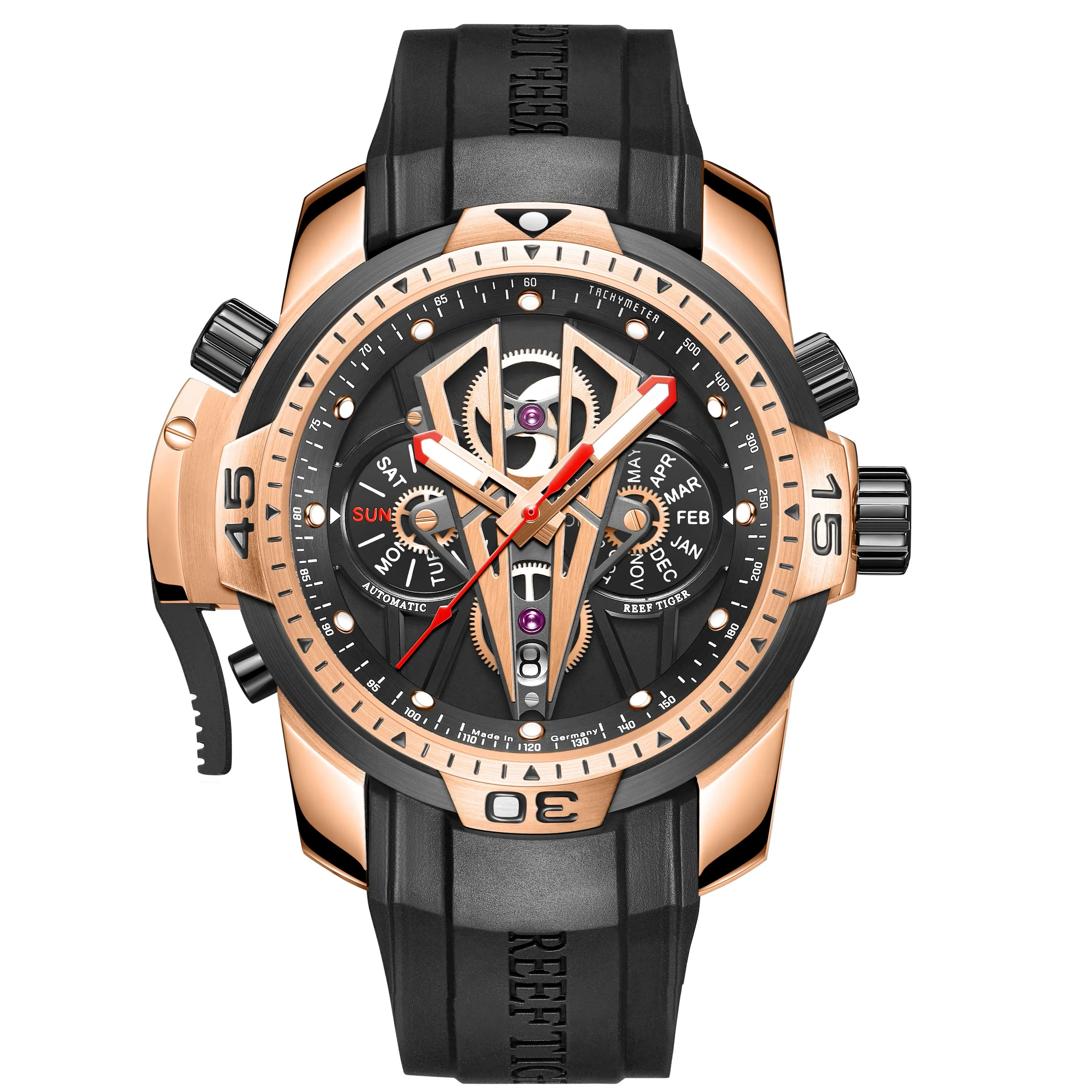 Reef Tiger/RT Fashion Automatic Mechanical Luxury Brand Rose Gold Watch Men Sapphire Waterproof Men&#39;s Clock Male Watch RGA3591