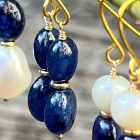 Sapphire Double Drop Blue Moon Earrings