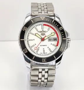 Seiko 5 6309 Automatic White Dial 17 Jewels Transparent Back Men's Wrist Watch