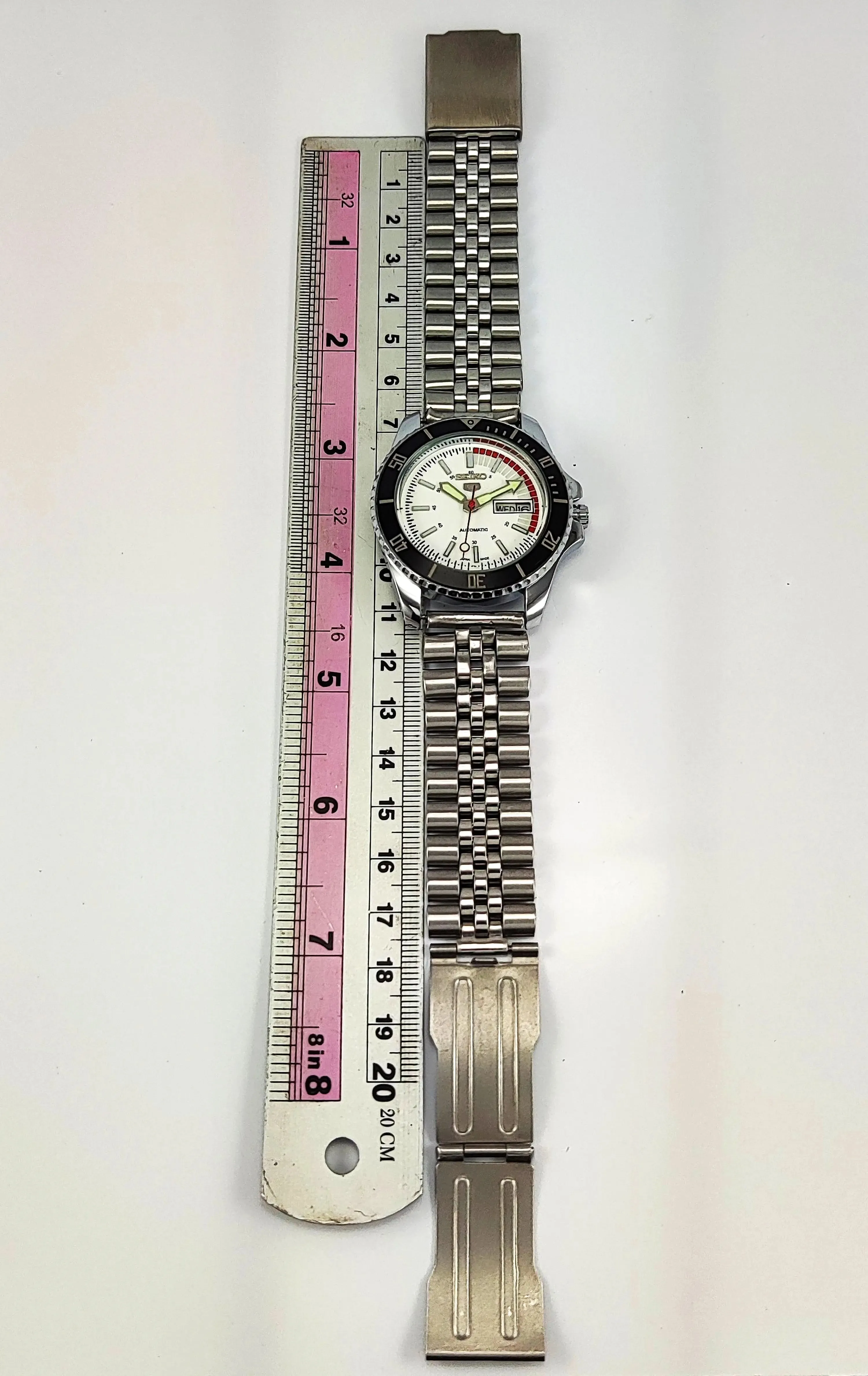 Seiko 5 6309 Automatic White Dial 17 Jewels Transparent Back Men's Wrist Watch
