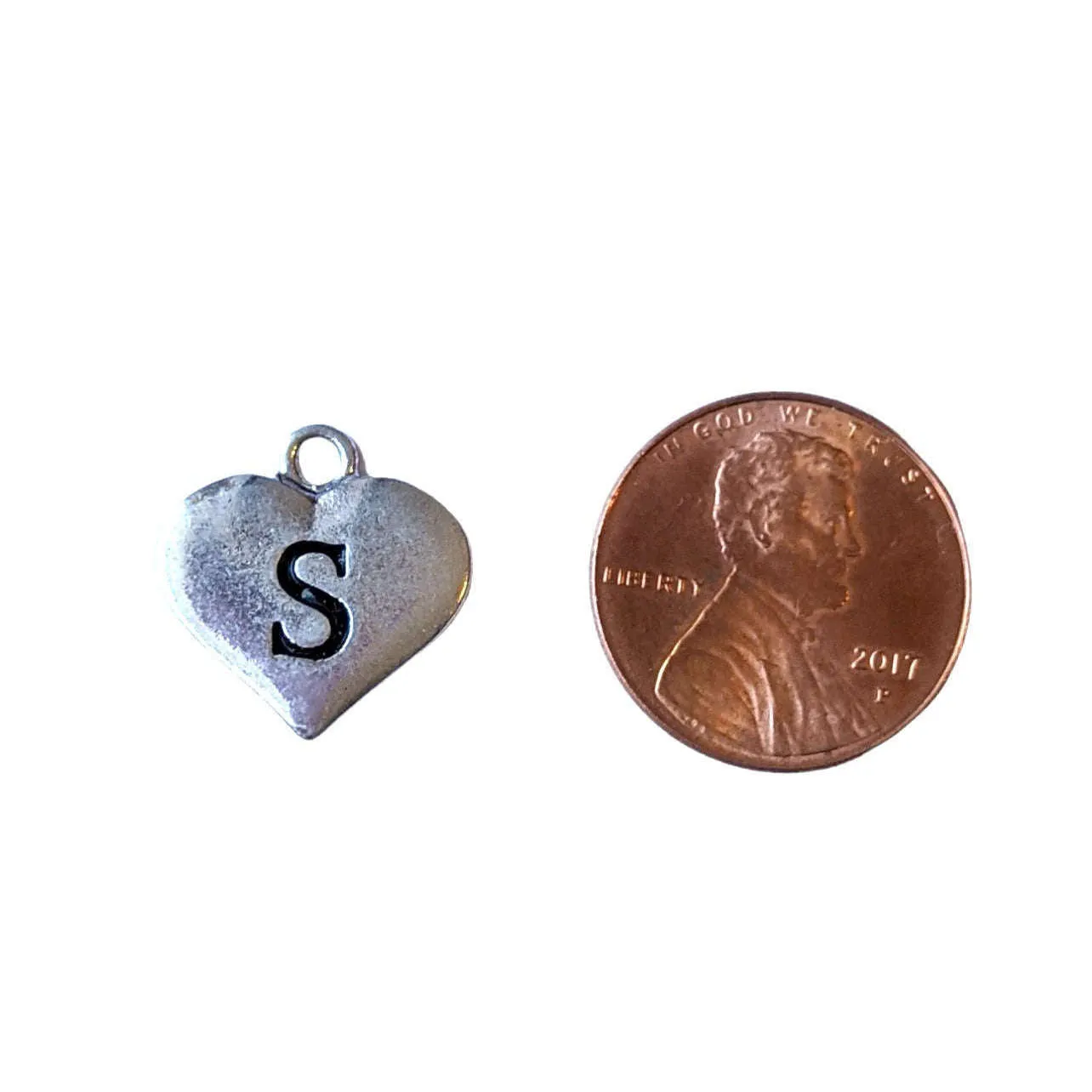 Silver Heart Initial Charm - Letter S
