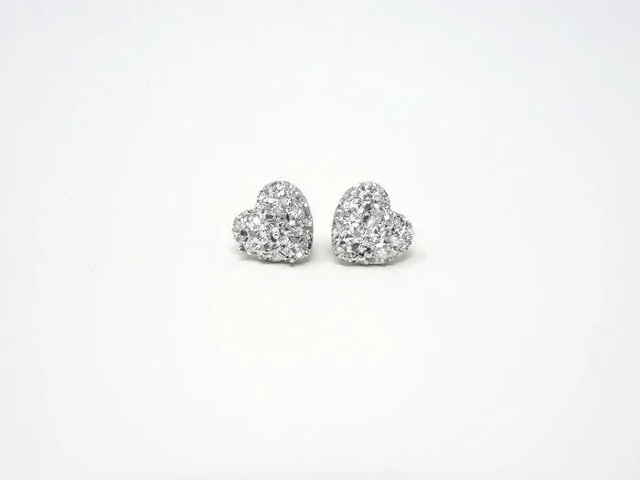 Silver Heart Stud Earrings - Stardust Heart Studs. Bridesmaid Earrings. Be My Bridesmaid.