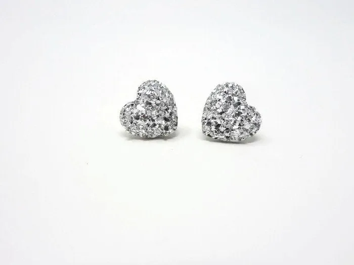 Silver Heart Stud Earrings - Stardust Heart Studs. Bridesmaid Earrings. Be My Bridesmaid.