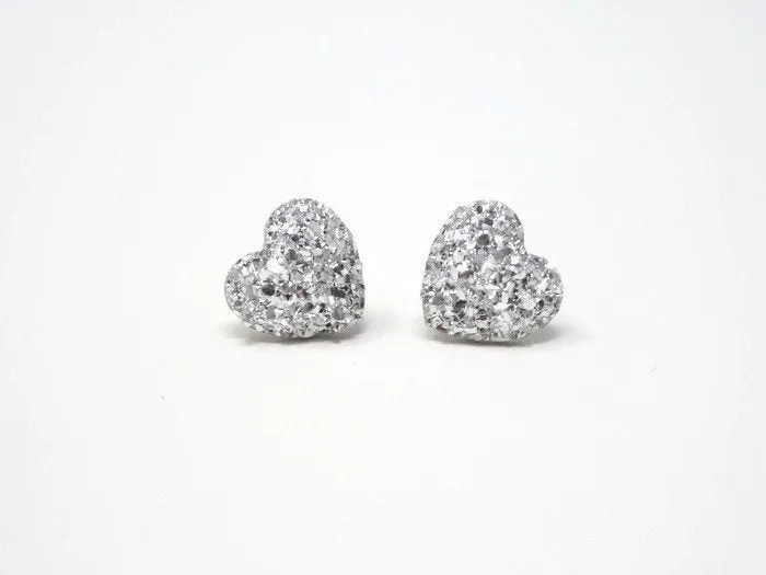 Silver Heart Stud Earrings - Stardust Heart Studs. Bridesmaid Earrings. Be My Bridesmaid.