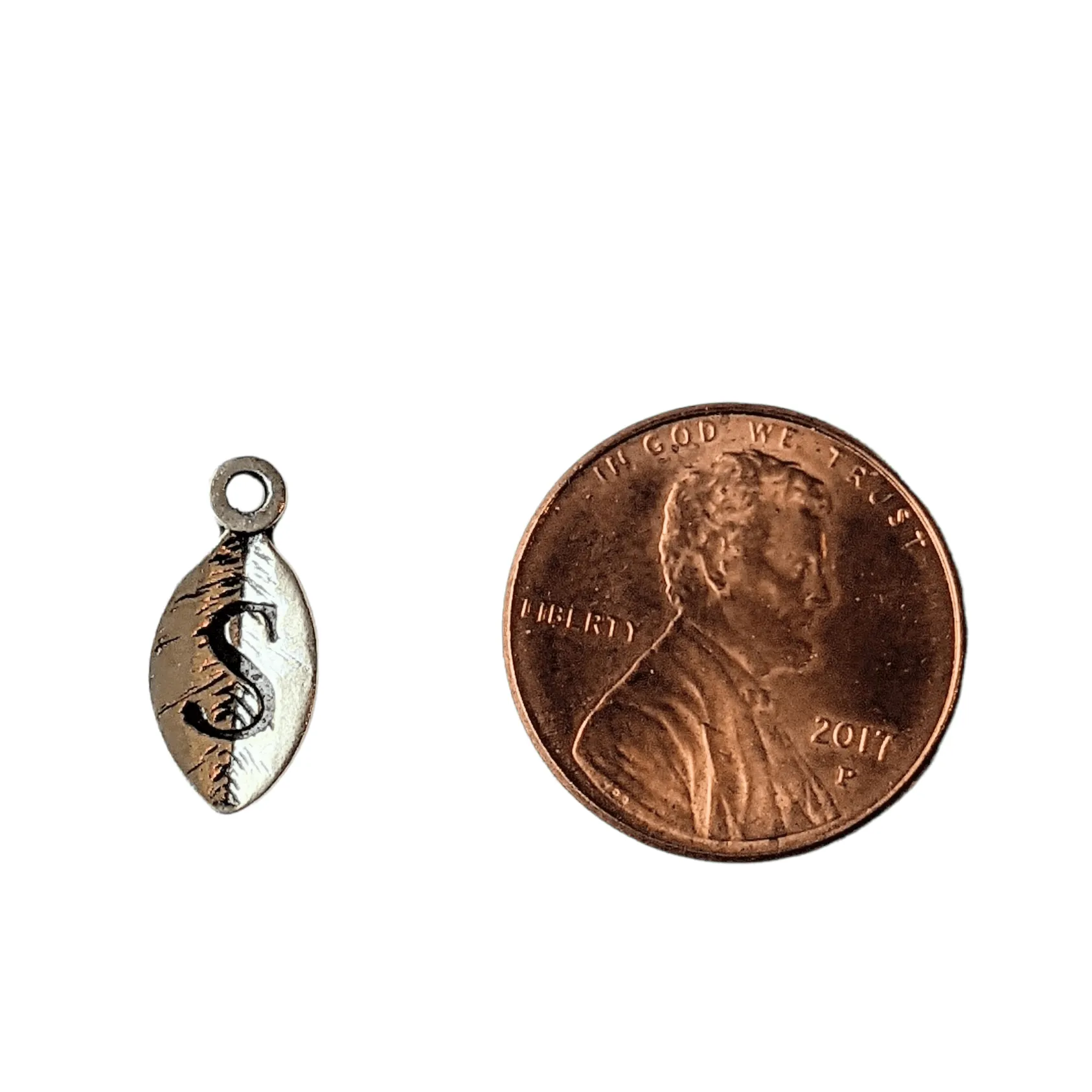 Silver Leaf Initial Charm - Letter S