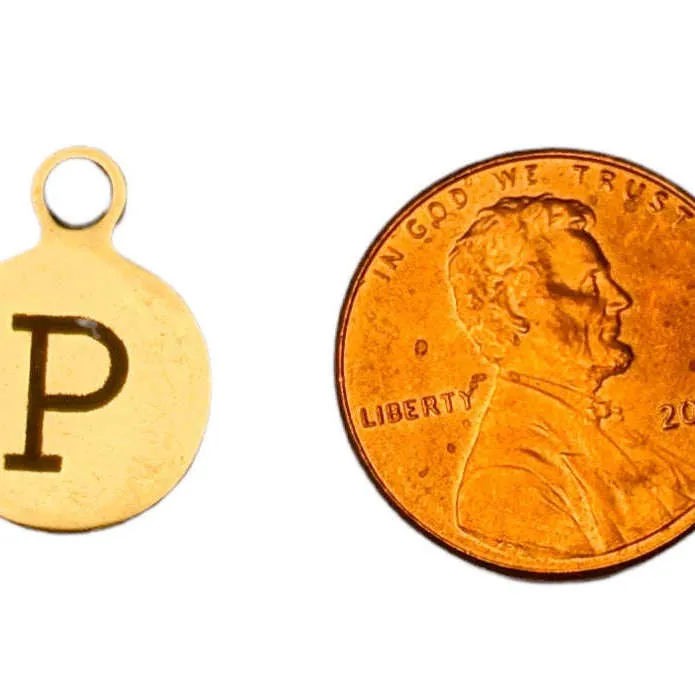 Silver Round Initial Charm - Letter P