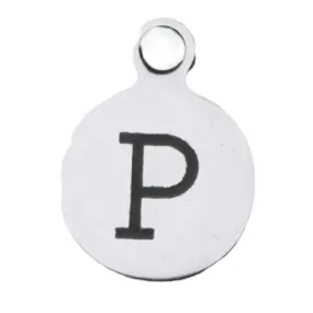 Silver Round Initial Charm - Letter P