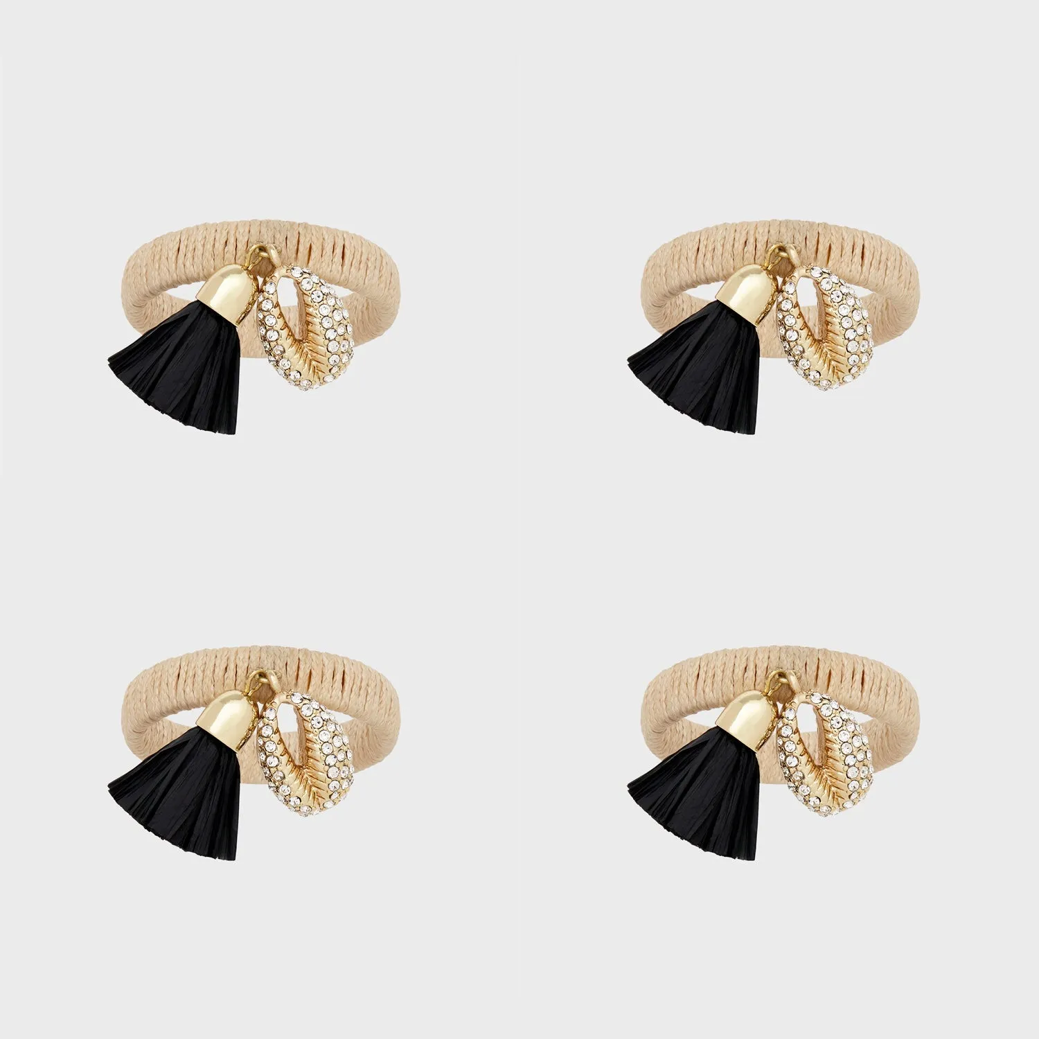 Skinny puka shell napkin ring, black, set of four