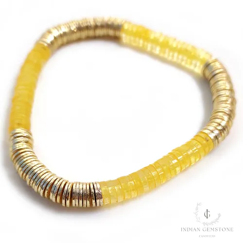Smooth Lemon Beads Bracelet, Gold Heishi Bead Bracelet, Heishi Bracelet, Heishi Stacking Bracelet, Stretchable Bracelet, Christmas Gifts