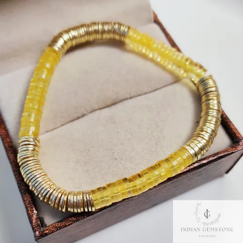 Smooth Lemon Beads Bracelet, Gold Heishi Bead Bracelet, Heishi Bracelet, Heishi Stacking Bracelet, Stretchable Bracelet, Christmas Gifts