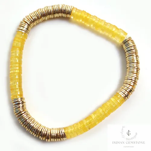 Smooth Lemon Beads Bracelet, Gold Heishi Bead Bracelet, Heishi Bracelet, Heishi Stacking Bracelet, Stretchable Bracelet, Christmas Gifts
