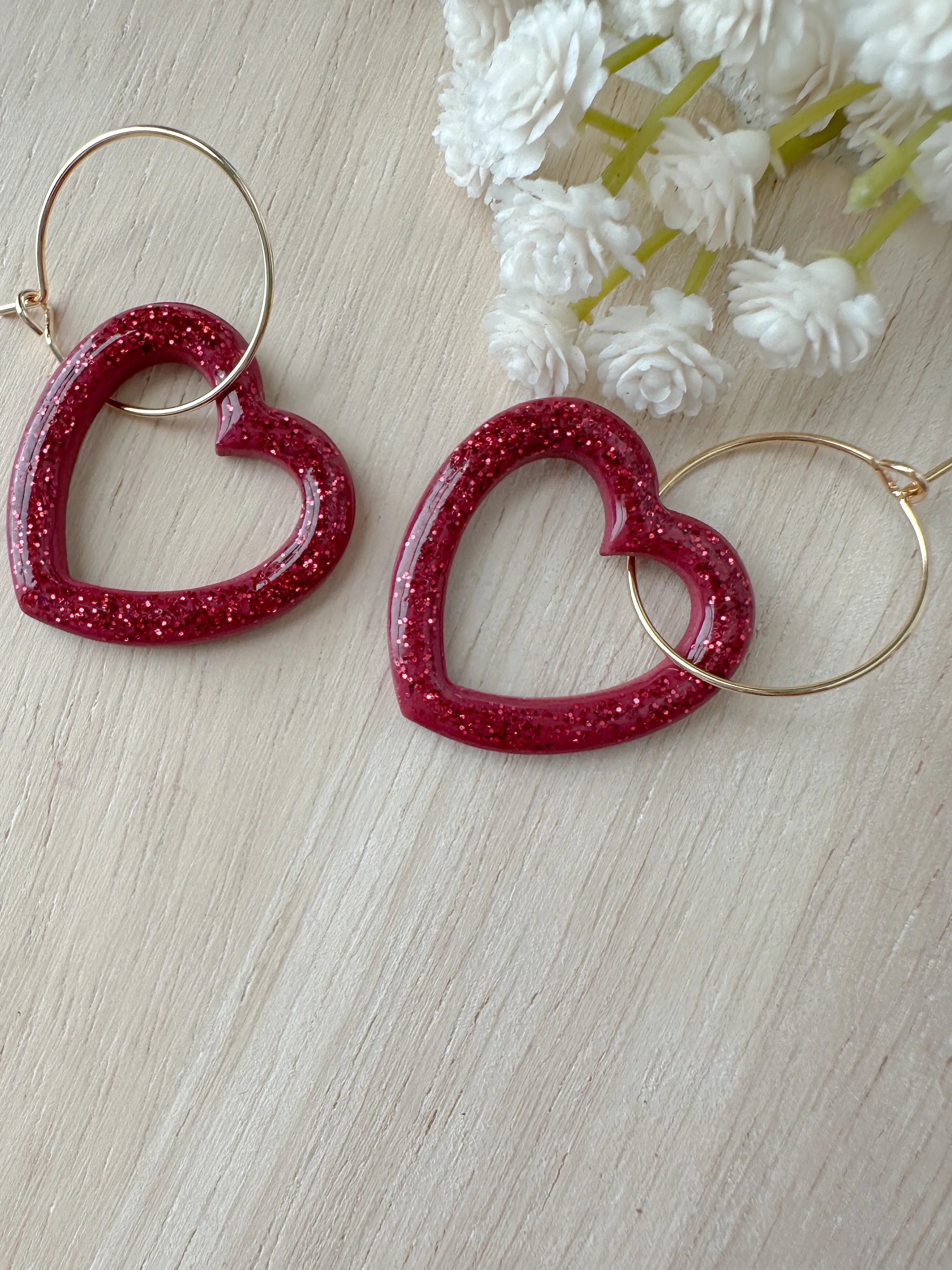 Sparkly Heart Hoop Dangle Earrings (four color options)
