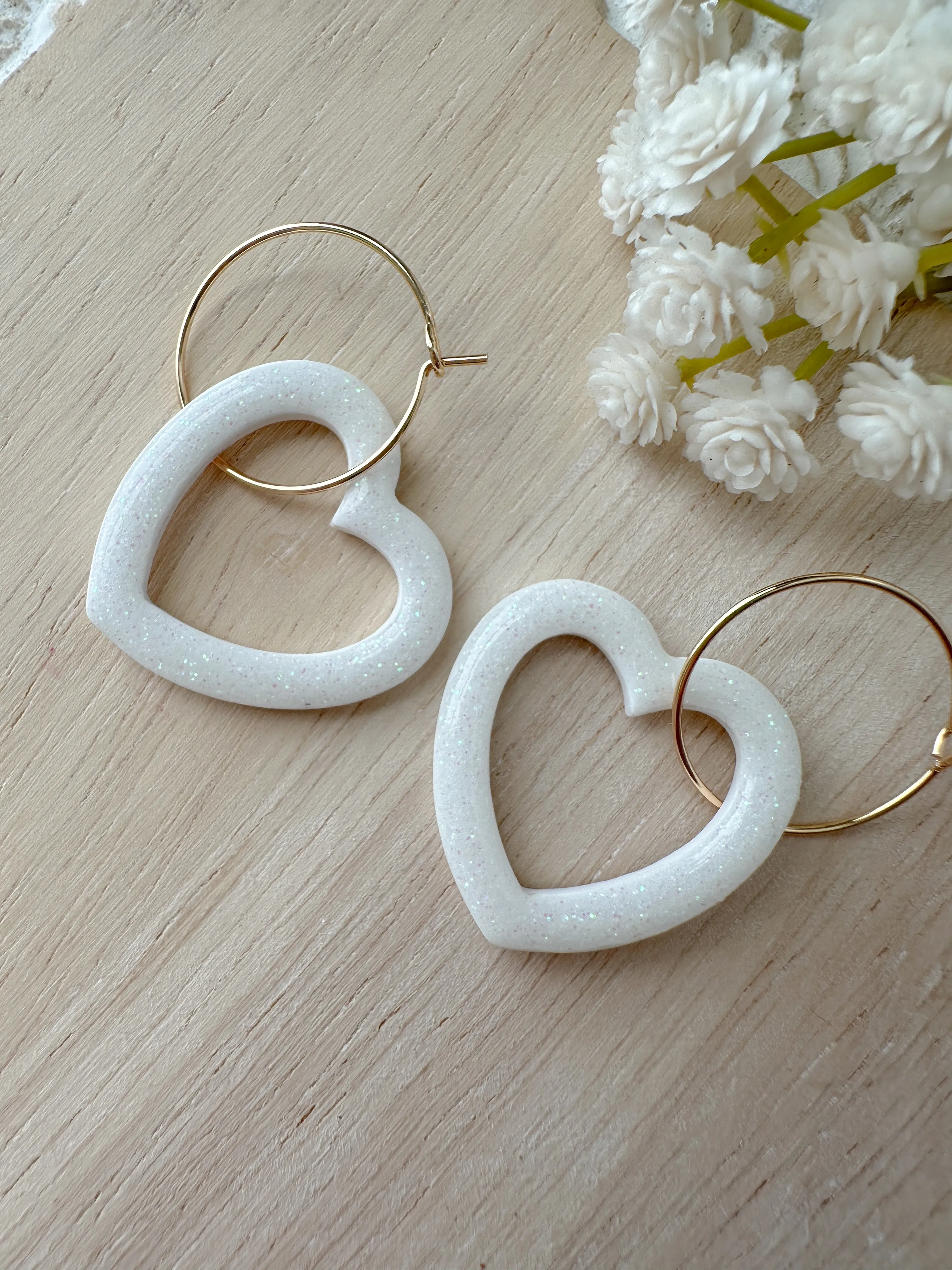 Sparkly Heart Hoop Dangle Earrings (four color options)