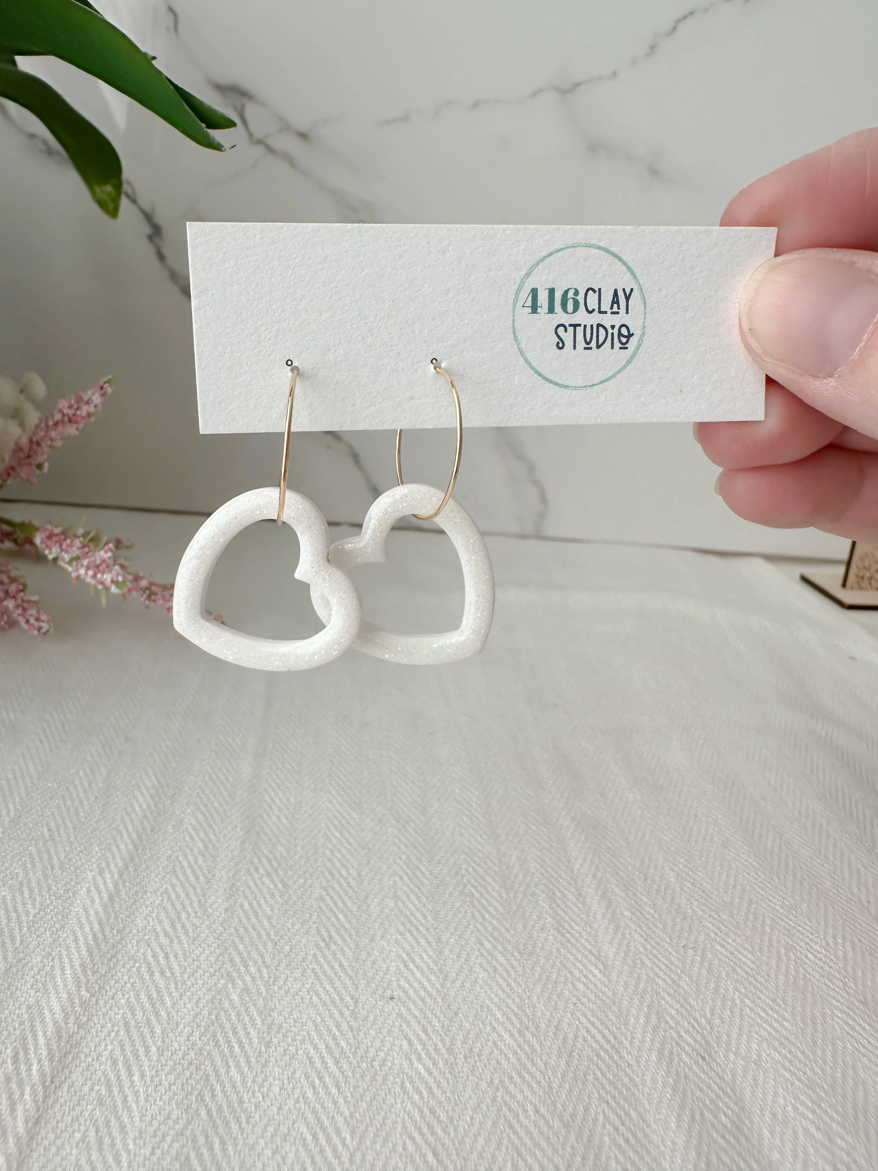 Sparkly Heart Hoop Dangle Earrings (four color options)