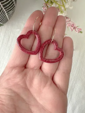 Sparkly Heart Hoop Dangle Earrings (four color options)