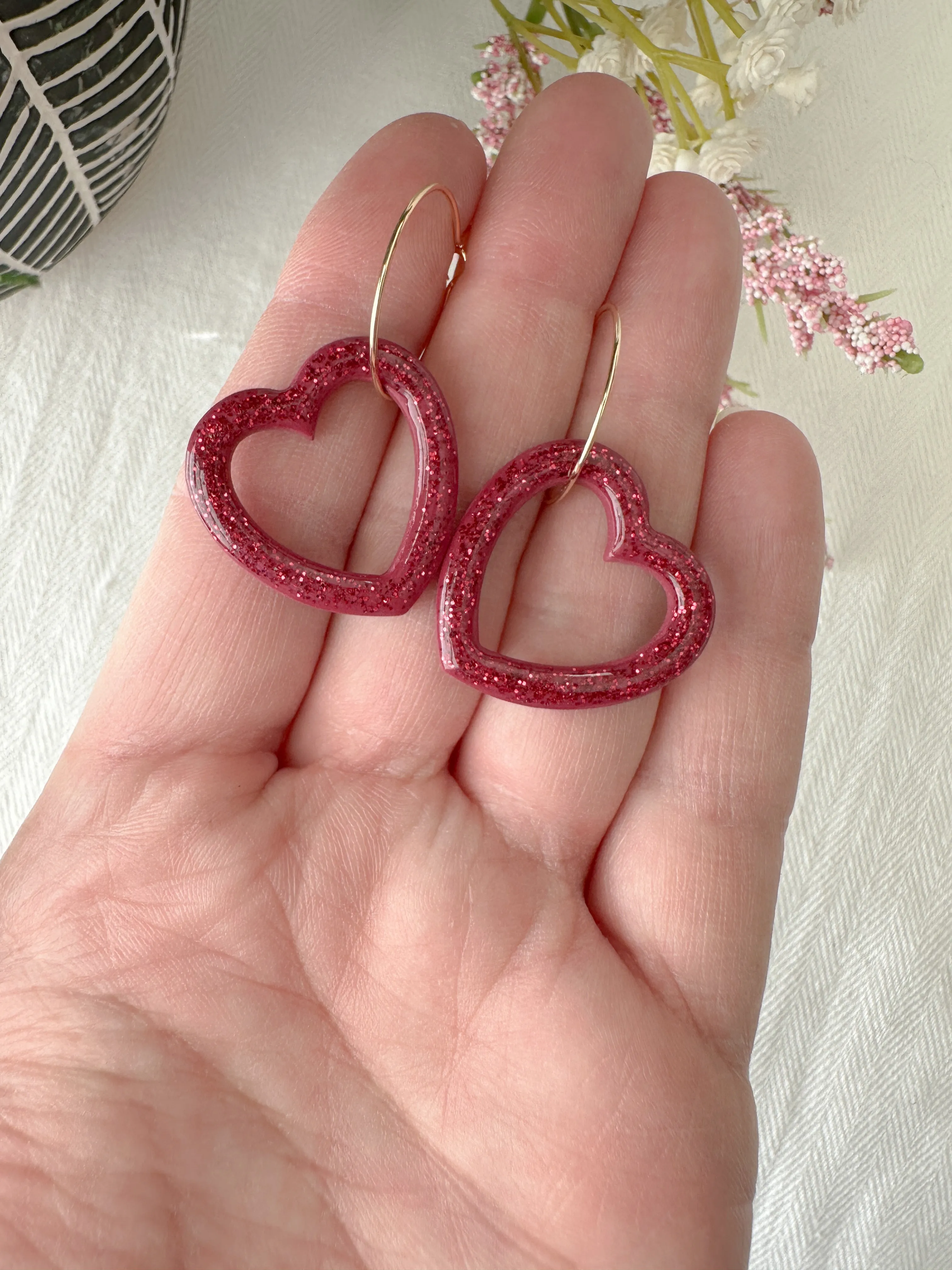 Sparkly Heart Hoop Dangle Earrings (four color options)