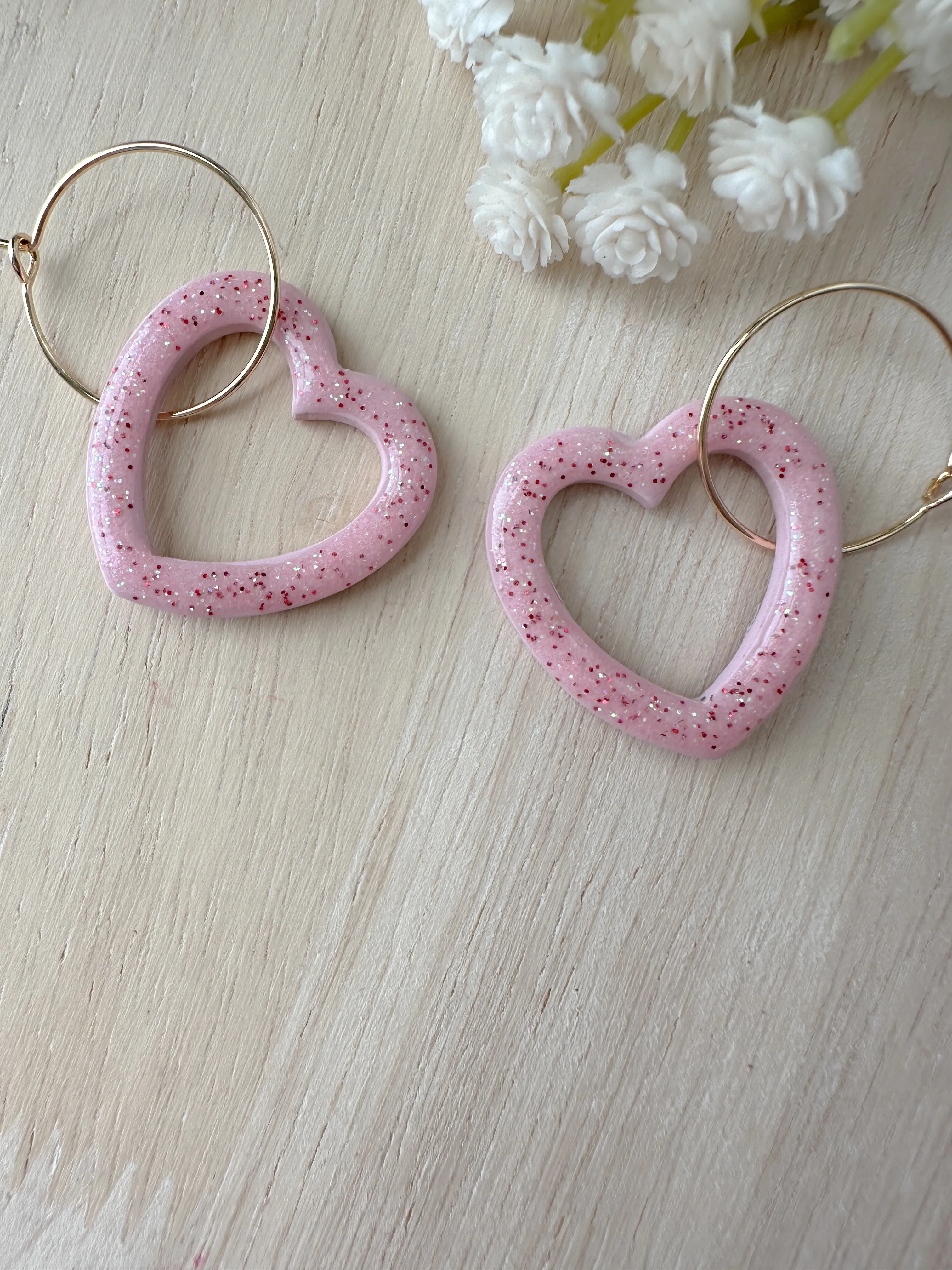 Sparkly Heart Hoop Dangle Earrings (four color options)