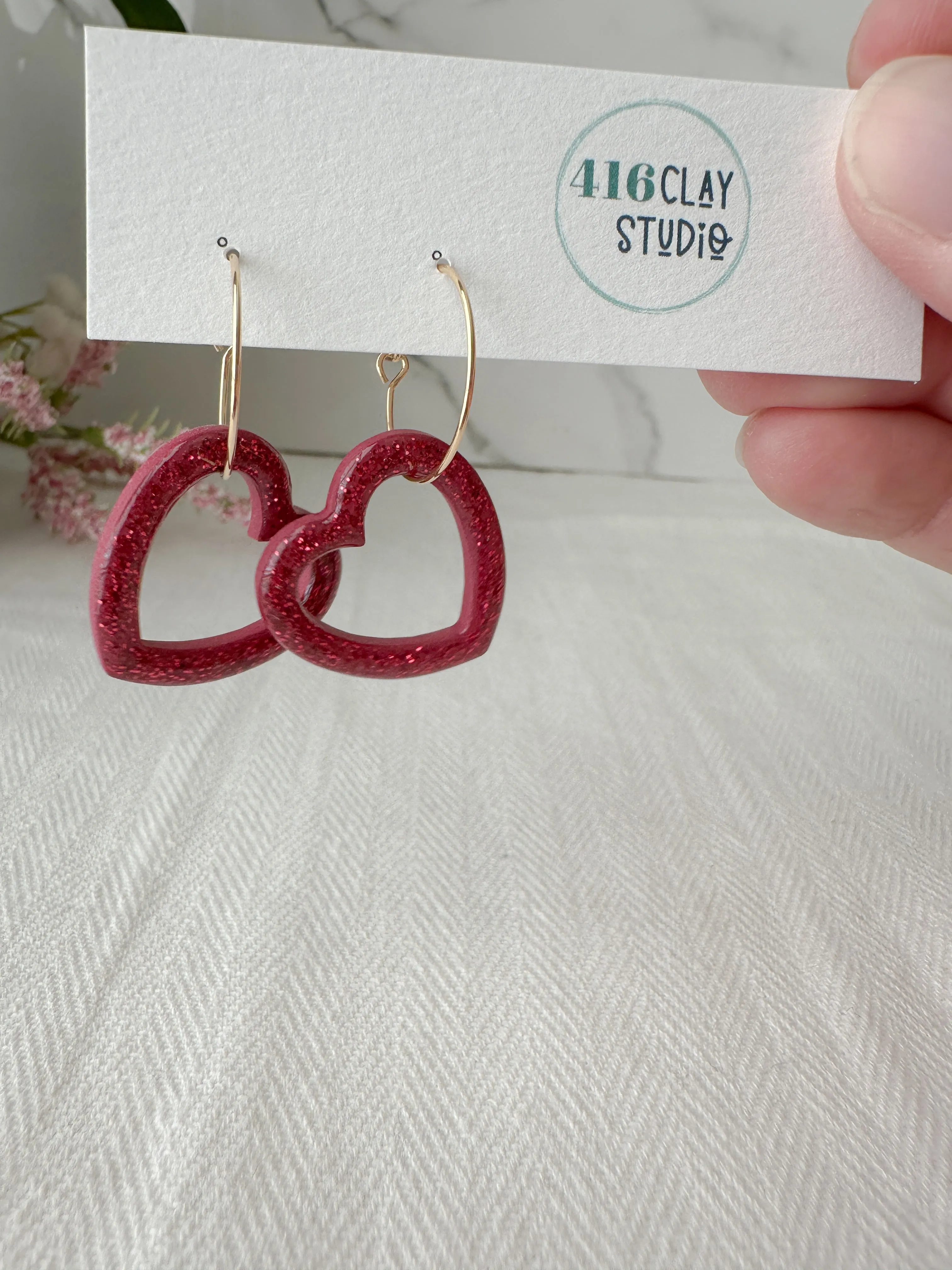 Sparkly Heart Hoop Dangle Earrings (four color options)