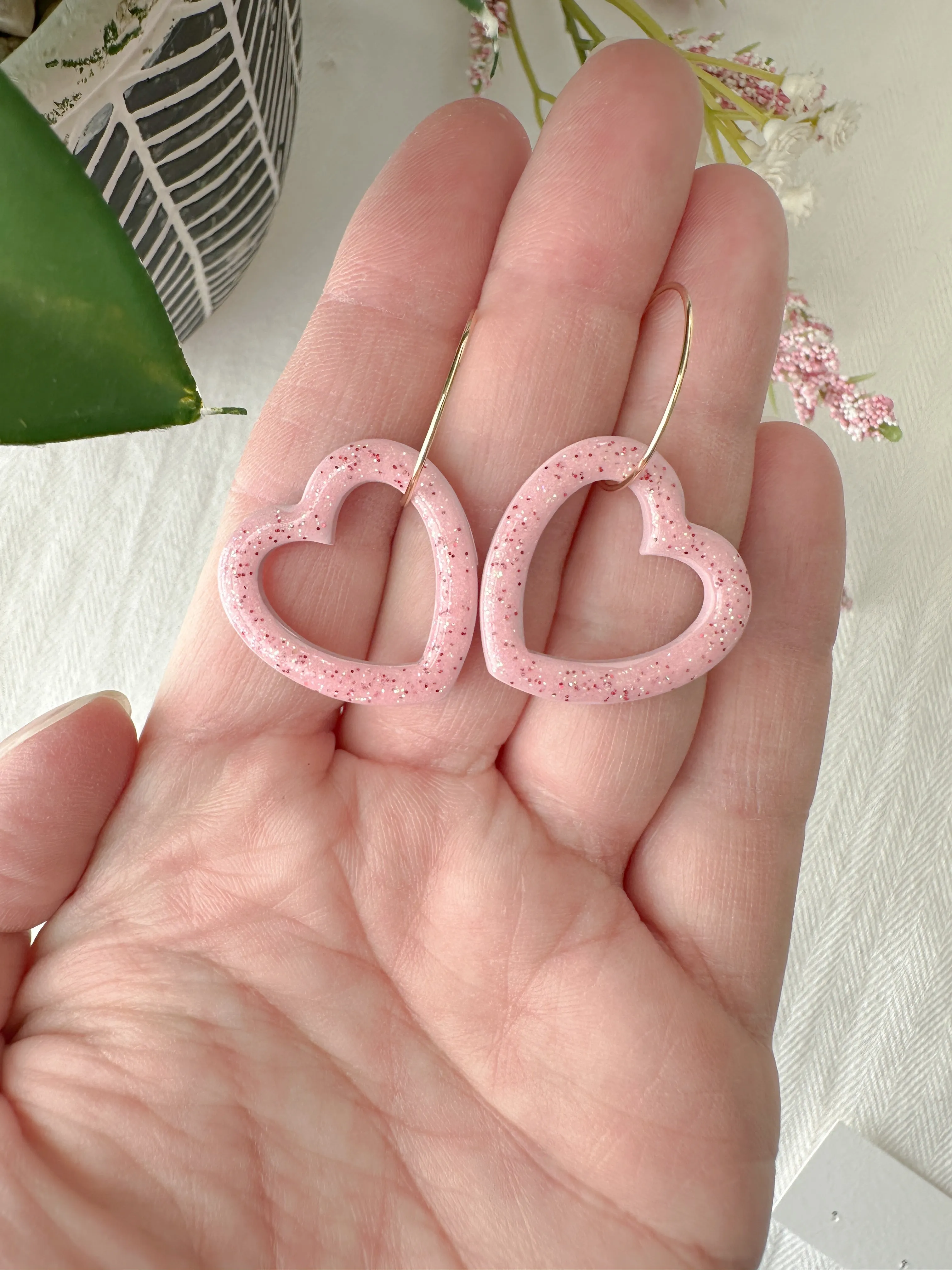 Sparkly Heart Hoop Dangle Earrings (four color options)