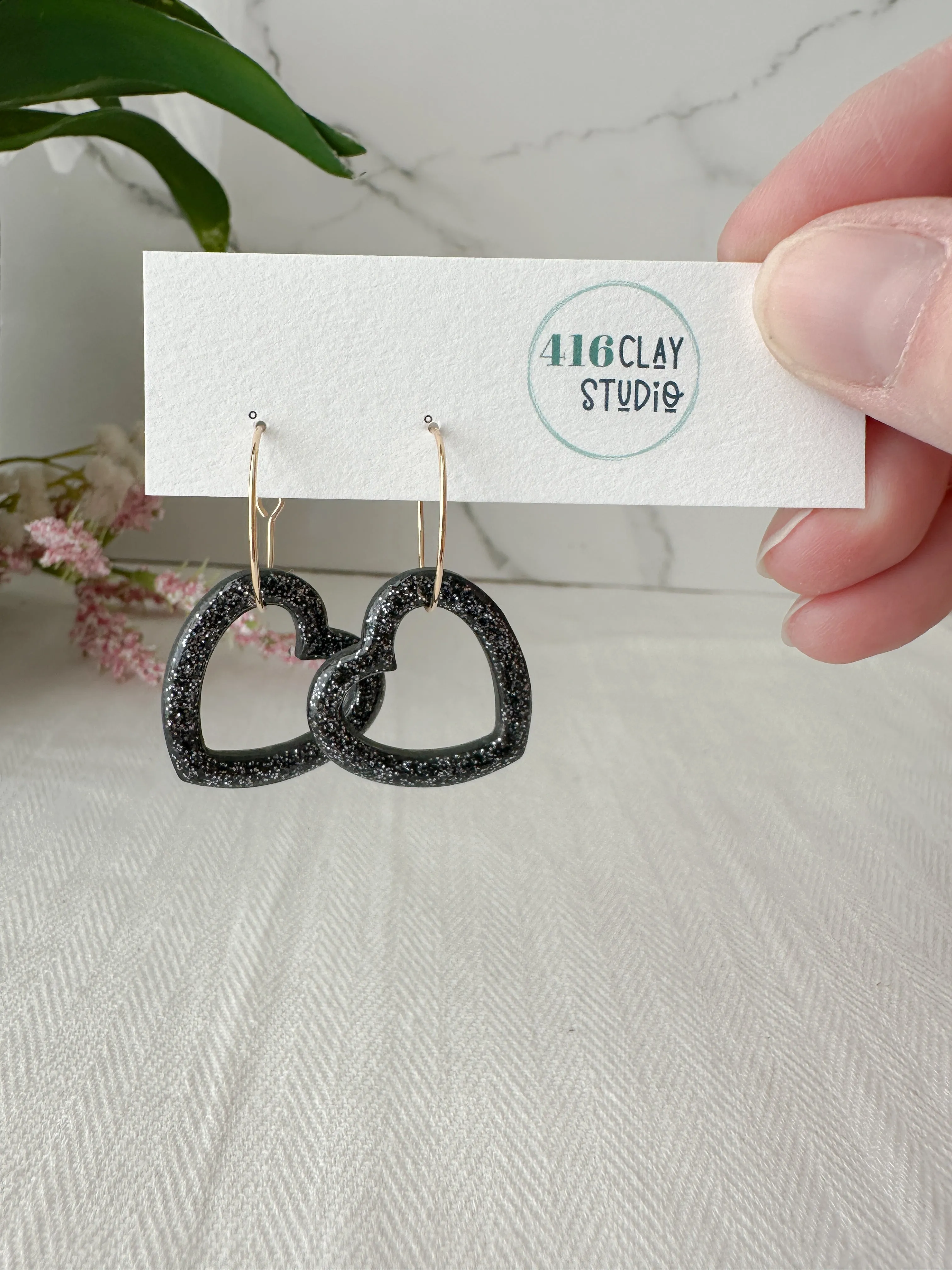 Sparkly Heart Hoop Dangle Earrings (four color options)