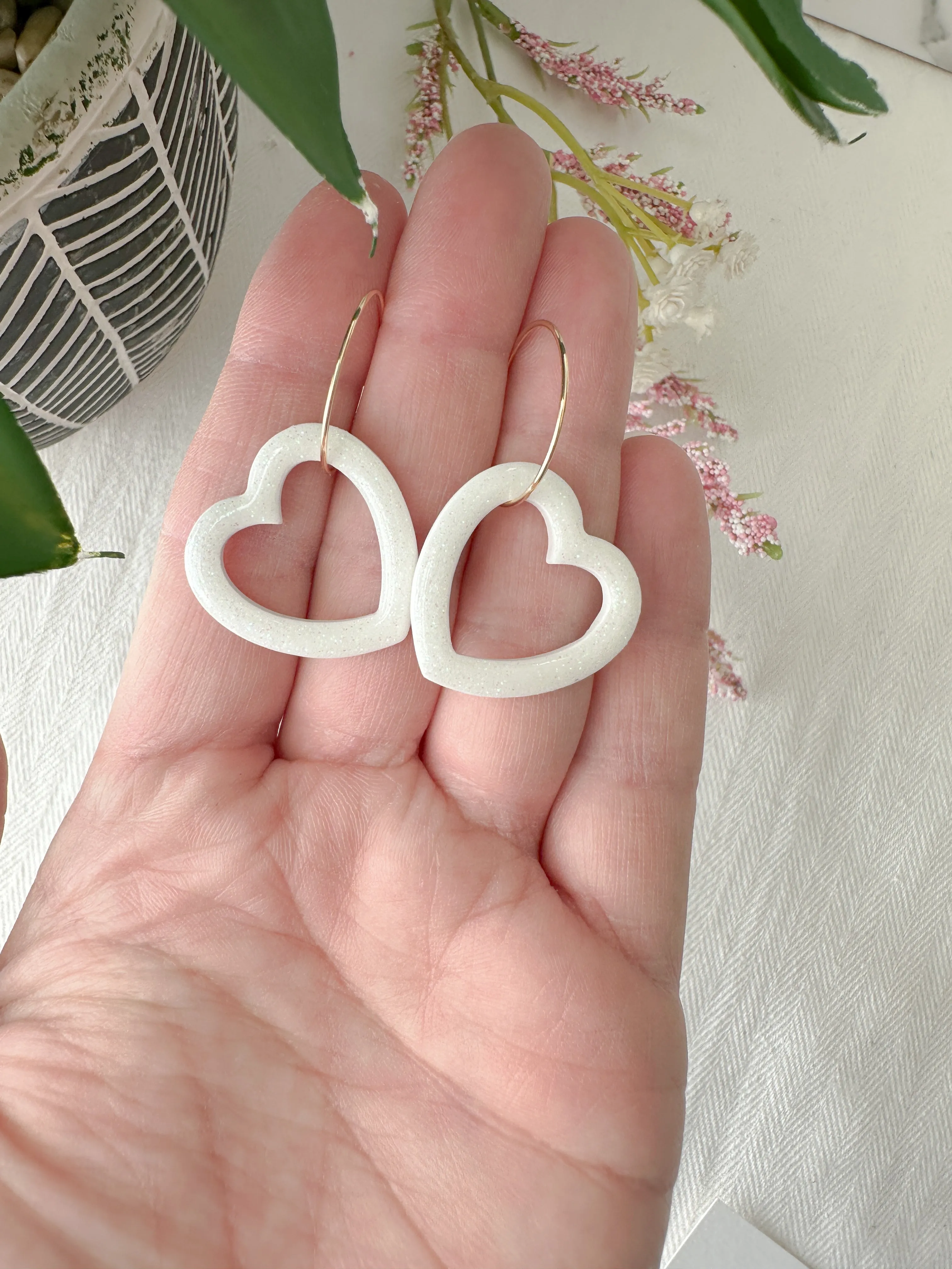 Sparkly Heart Hoop Dangle Earrings (four color options)