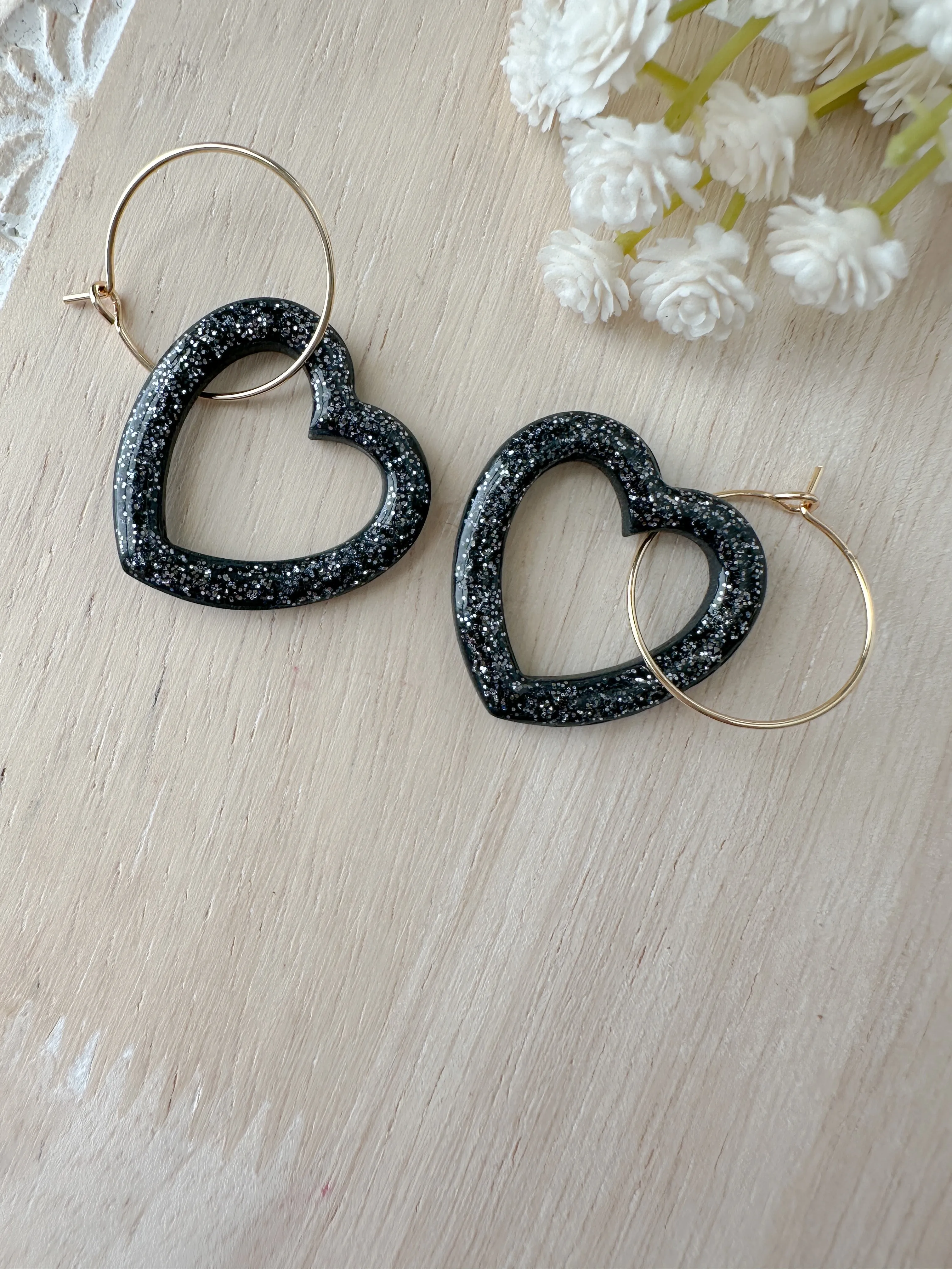 Sparkly Heart Hoop Dangle Earrings (four color options)