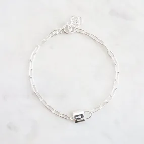 Sterling Silver Drawn Cable Chain with Padlock Bracelet