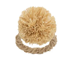 Straw Pompom Napkin Rings, Natural, Set of Four