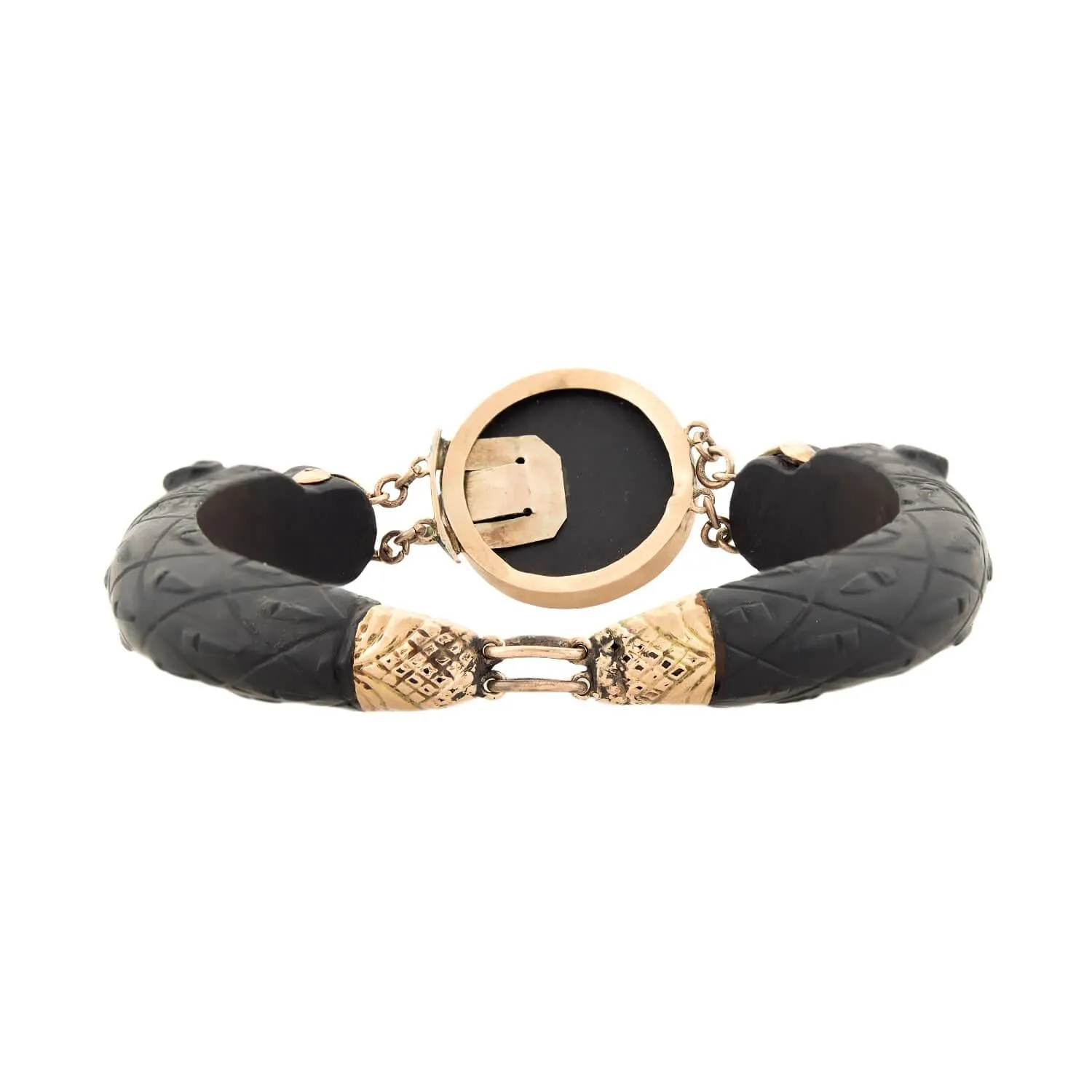 Victorian 14k Gutta Percha Carved Lion Bracelet