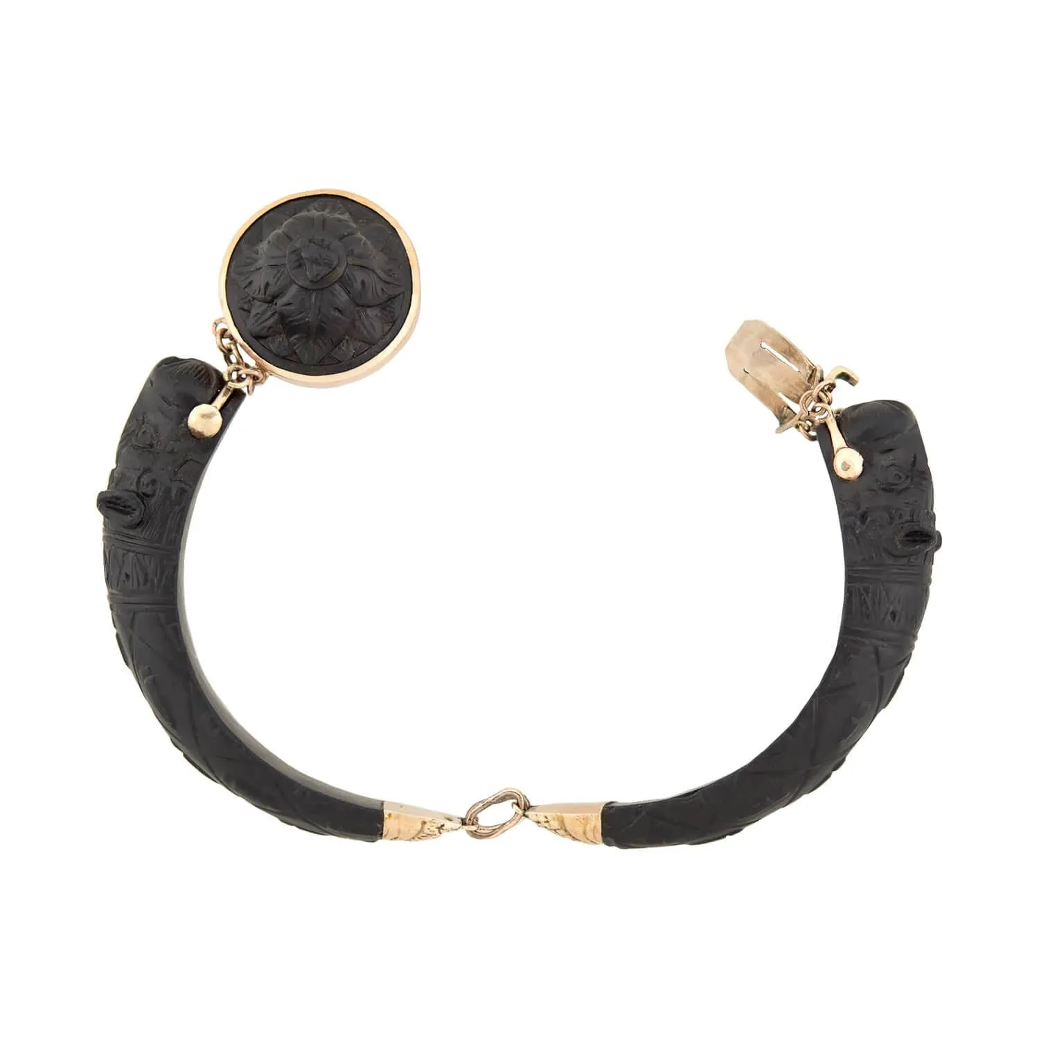 Victorian 14k Gutta Percha Carved Lion Bracelet