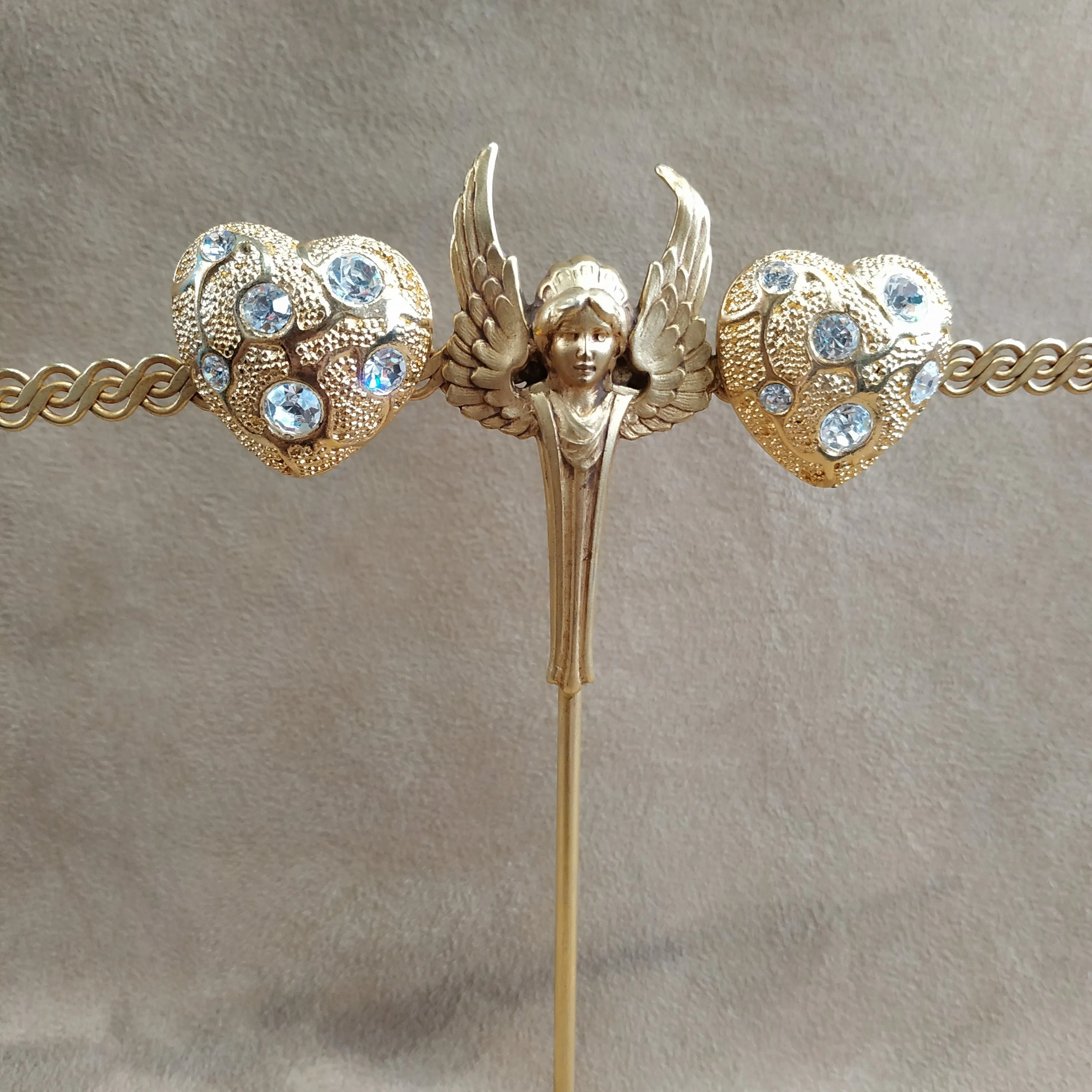 Vintage Gold Heart Crystal Clip on Earrings